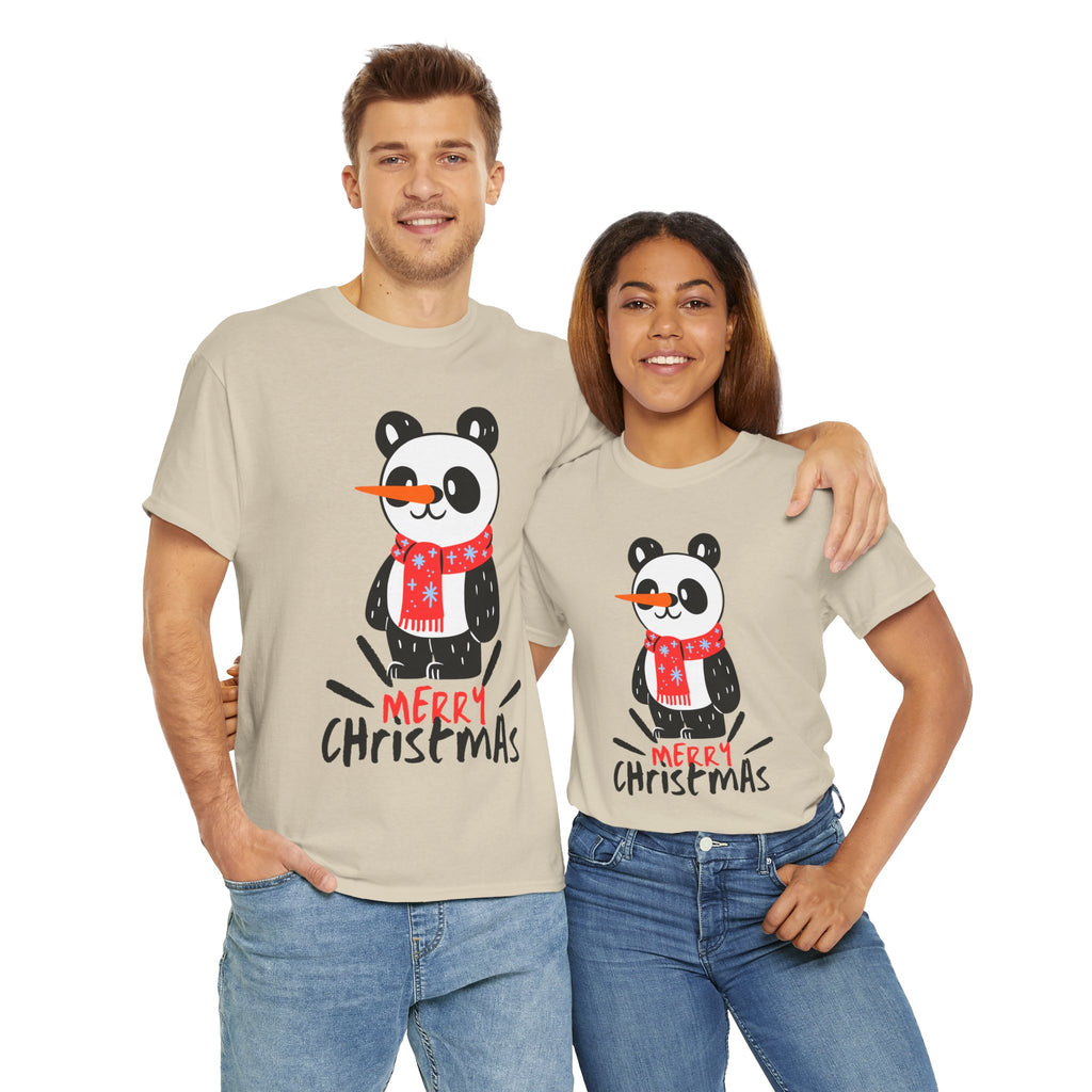 Cute Merry Christmas Panda Tee for Holiday Cheer, Unisex Cotton T-Shirt, Fun Gift for Him & Her, Christmas Apparel, Winter Gathering
