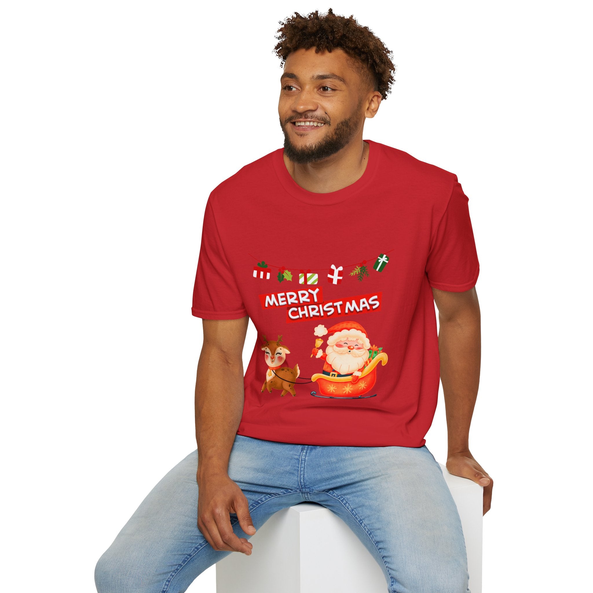 Christmas Cheer T-Shirt, Merry Christmas Tee, Festive Holiday Shirt, Unisex Christmas Apparel, Santa and Reindeer Design