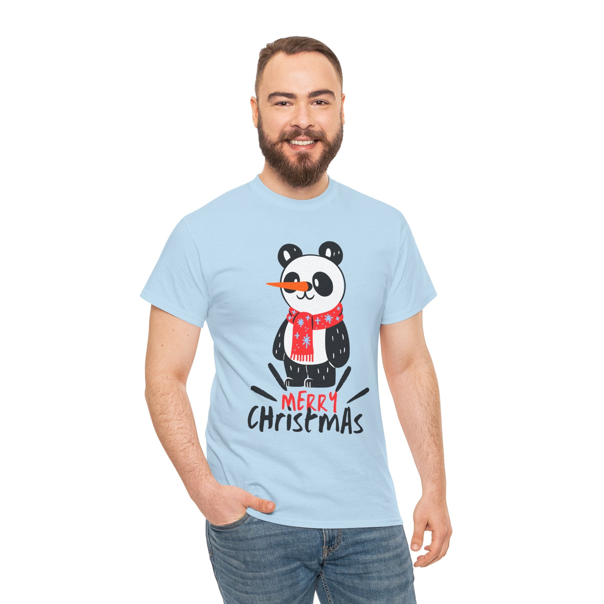 Cute Merry Christmas Panda Tee for Holiday Cheer, Unisex Cotton T-Shirt, Fun Gift for Him & Her, Christmas Apparel, Winter Gathering