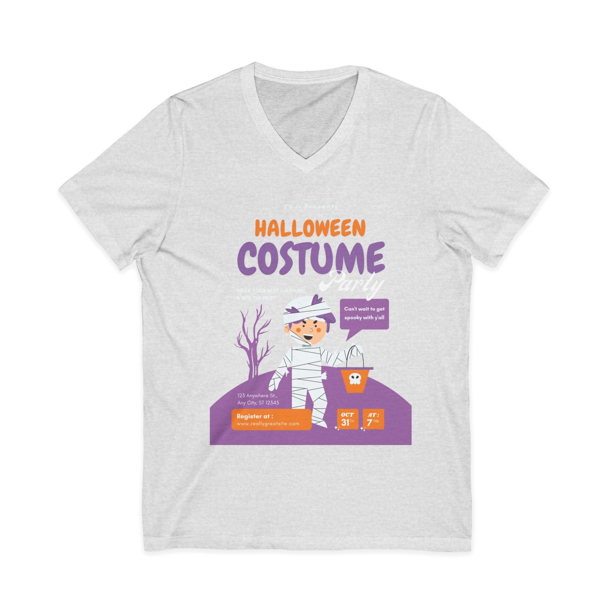 Halloween Costume Unisex V-Neck Tee, Spooky T-Shirt, Fall Apparel, Cozy Costume Top, Ghostly Fashion, Halloween Gift