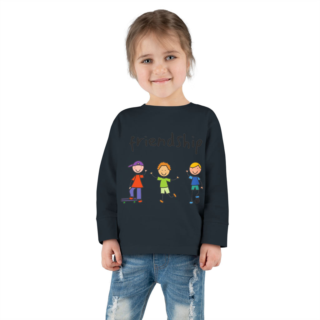 Toddler Long Sleeve Tee - Cute Cartoon Friendship Shirt for Kids, Perfect Birthday Gift, Playtime Comfort, Toddler Apparel