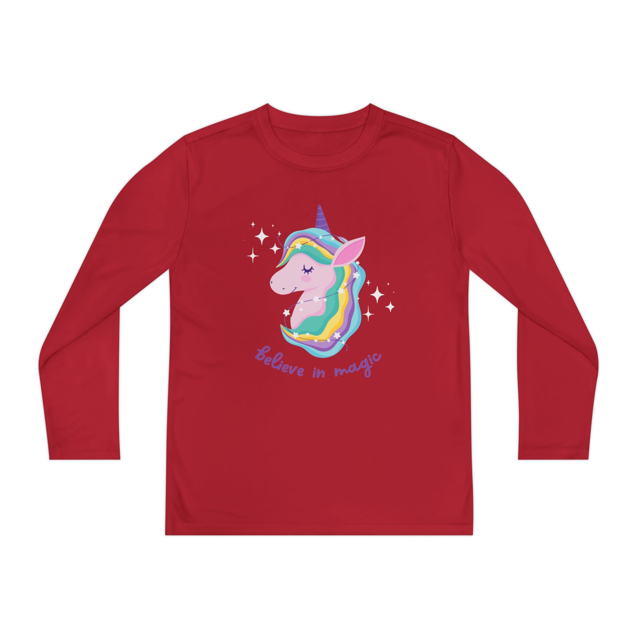Youth Long Sleeve Unicorn Tee - Believe in Magic, Kids' Shirt, Unicorn Gifts, Birthday Outfit, Casual Wear, Rainbow Design