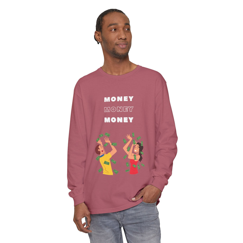 Money-Themed Long Sleeve T-Shirt, Funny Graphic Top, Gift for Finance Lovers, Casual Wear, Party Outfit, Unique Apparel