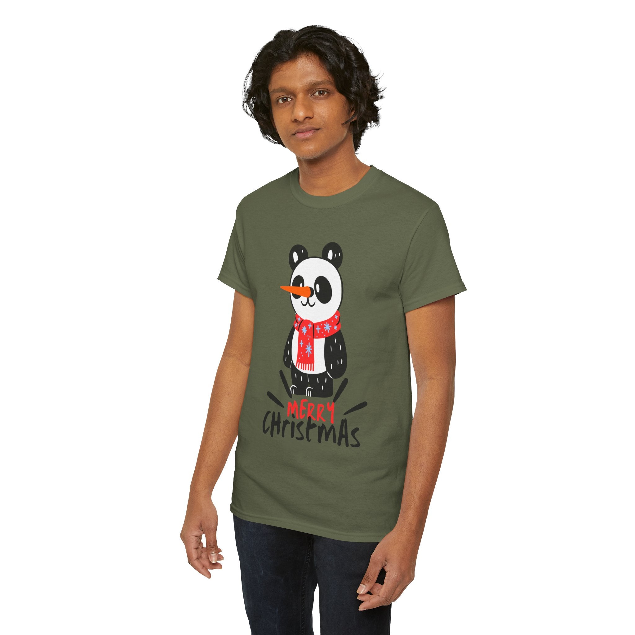 Cute Merry Christmas Panda Tee for Holiday Cheer, Unisex Cotton T-Shirt, Fun Gift for Him & Her, Christmas Apparel, Winter Gathering