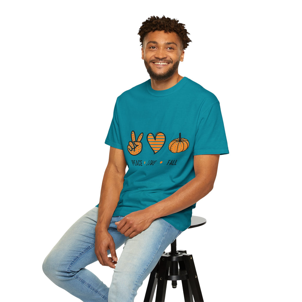 Peace Love Fall T-Shirt, Unisex Tee for Autumn, Cozy Casual Wear, Thanksgiving Gift, Fall Fashion