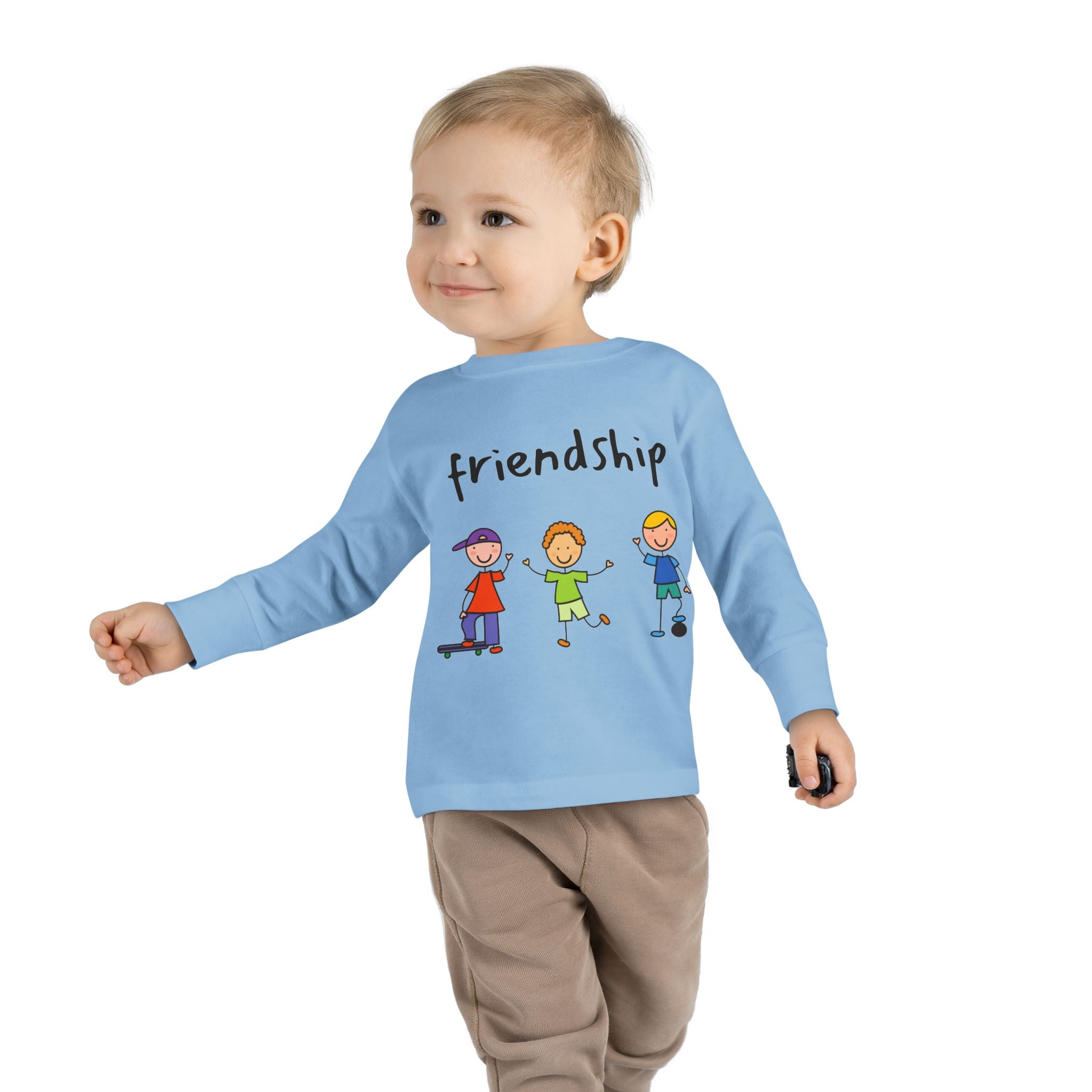 Toddler Long Sleeve Tee - Cute Cartoon Friendship Shirt for Kids, Perfect Birthday Gift, Playtime Comfort, Toddler Apparel