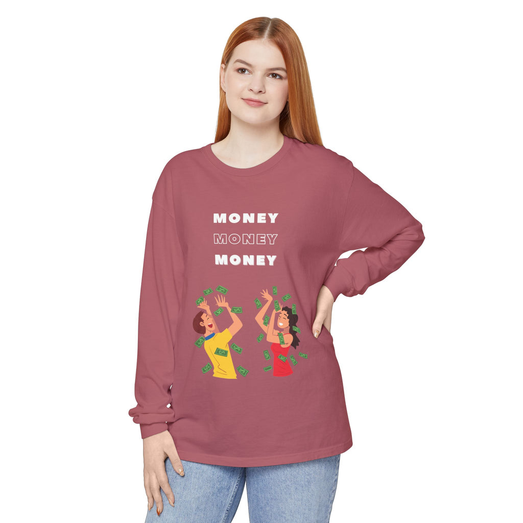 Money-Themed Long Sleeve T-Shirt, Funny Graphic Top, Gift for Finance Lovers, Casual Wear, Party Outfit, Unique Apparel