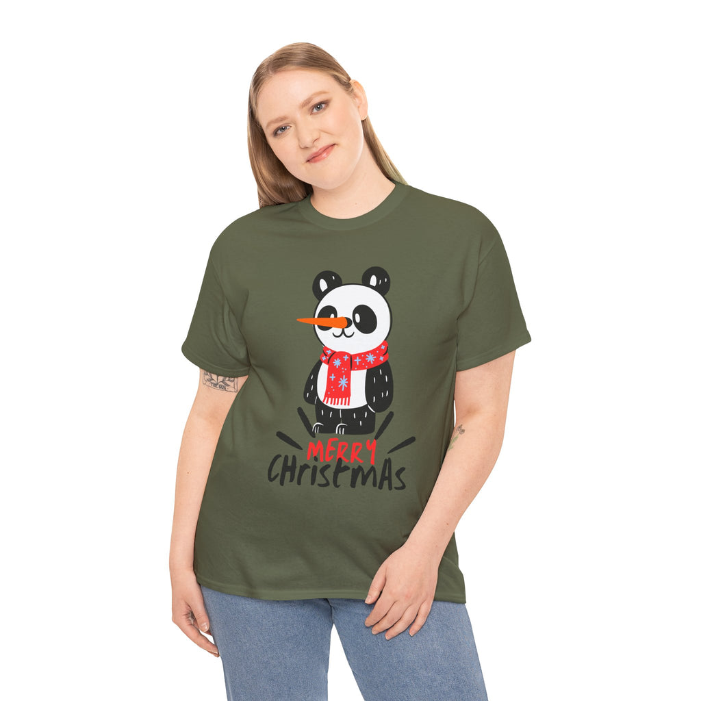Cute Merry Christmas Panda Tee for Holiday Cheer, Unisex Cotton T-Shirt, Fun Gift for Him & Her, Christmas Apparel, Winter Gathering