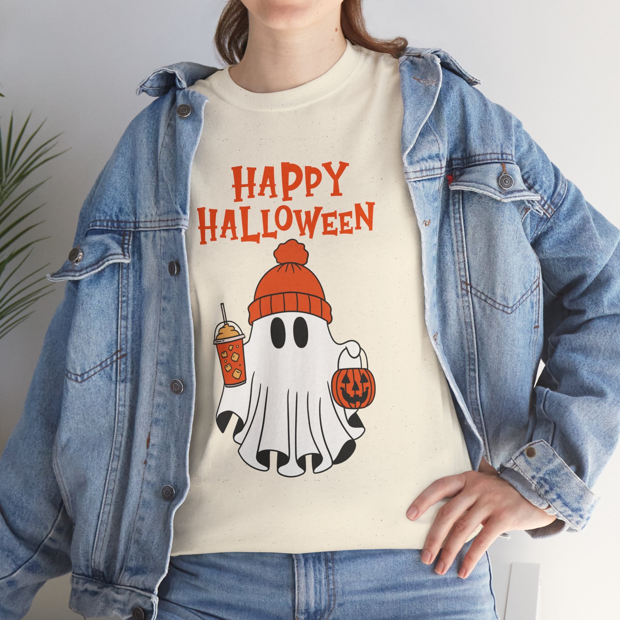 Happy Halloween Ghost Tee, Unisex Cotton T-Shirt, Halloween Apparel, Fall Fashion, Cute Halloween Gift, Ghost Tee