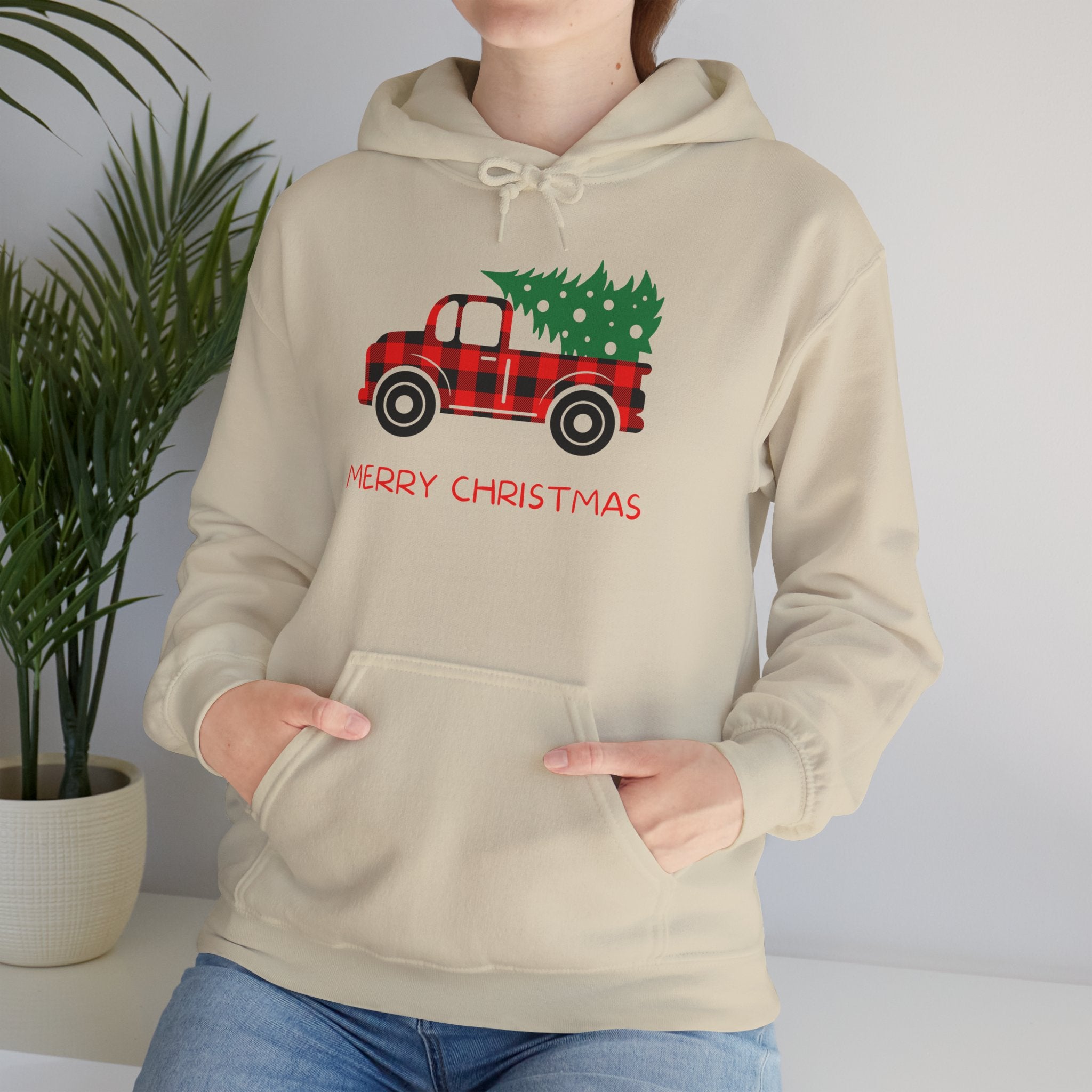Merry Christmas Truck Hoodie, Festive Sweatshirt, Holiday Gift, Cozy Winter Apparel, Unisex Christmas Wear