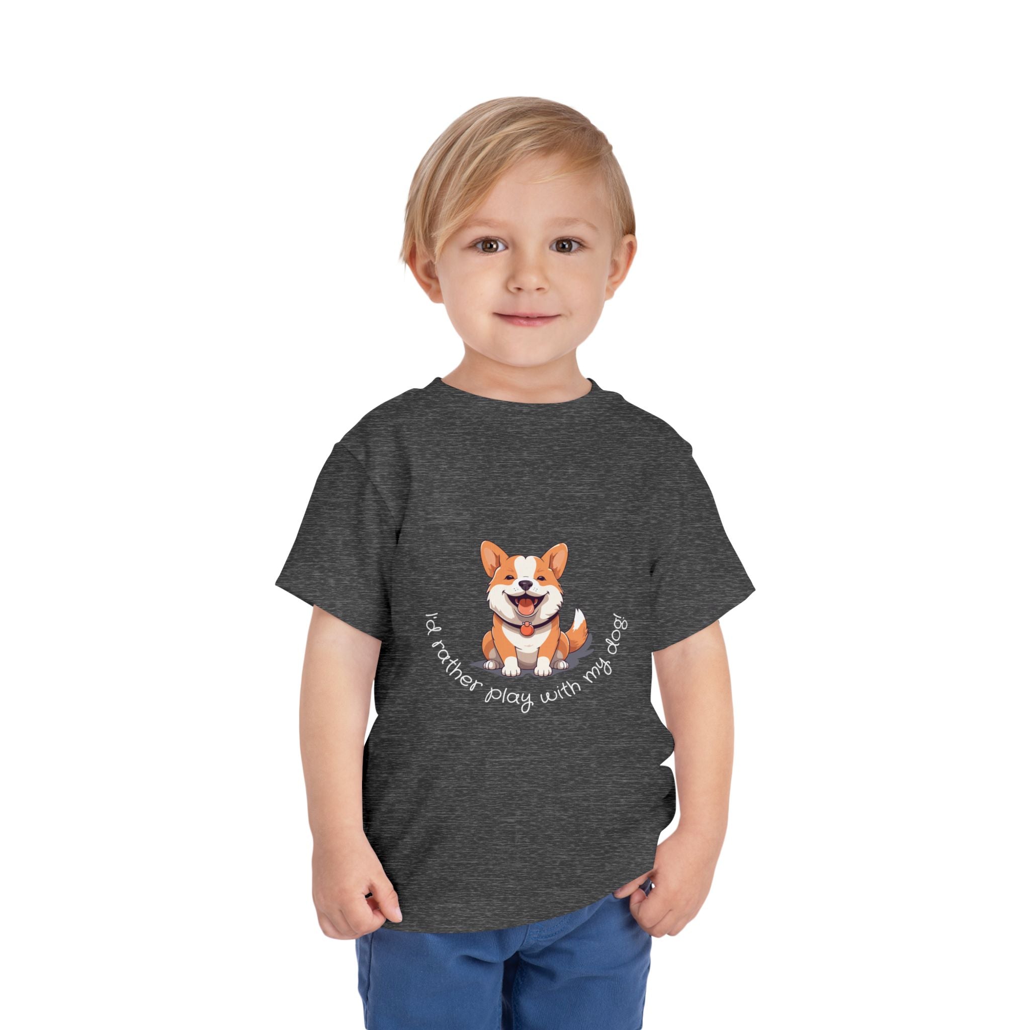 Cute Dog Lover Toddler Tee, I'd Rather Play with My Dog, Perfect for Dog Lovers, Birthday, Gift for Kids, Everyday Wear