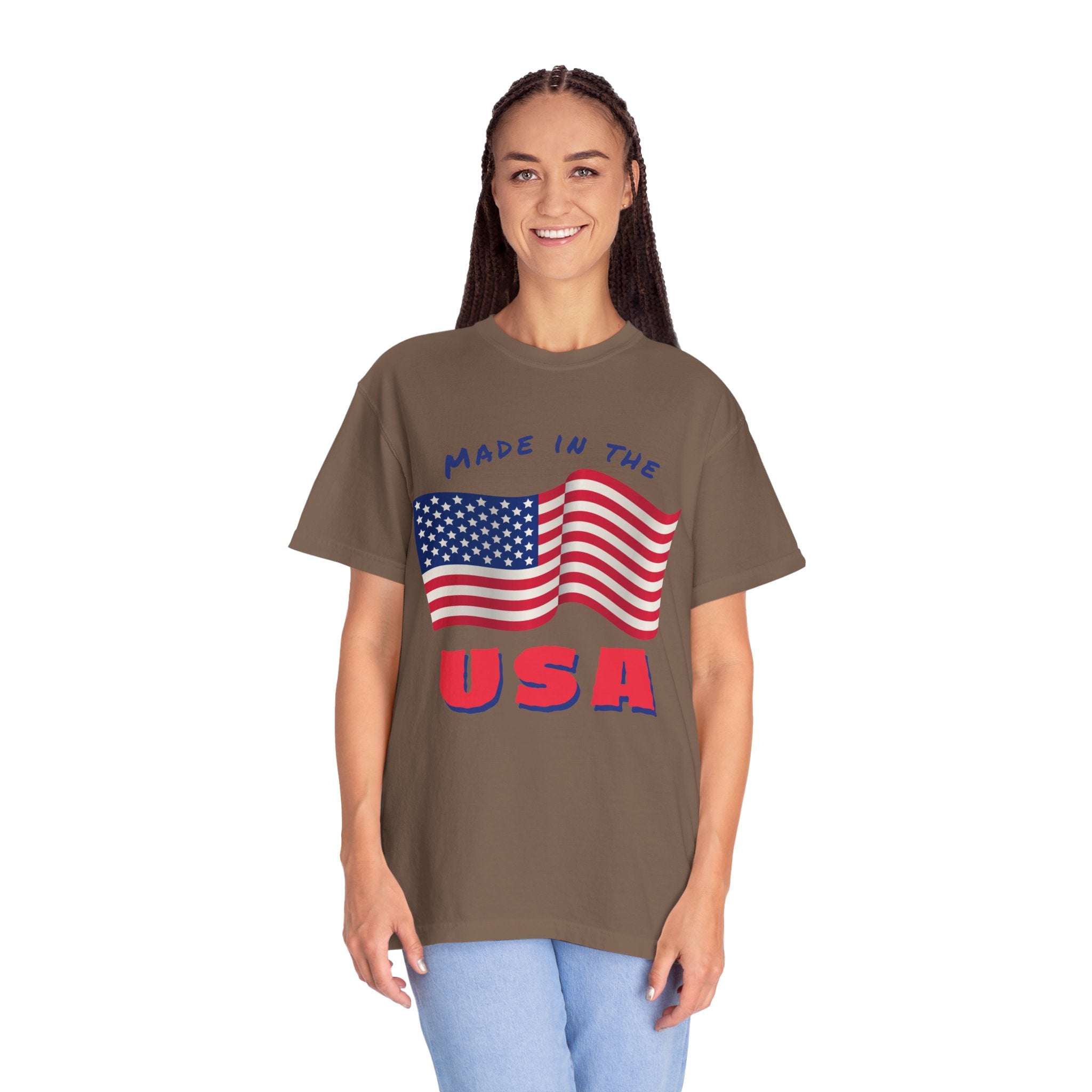 Patriotic T-Shirt for Celebrations, Made in the USA Tee, Unisex Garment-Dyed Shirt, July 4th Apparel, Red White Blue Tee