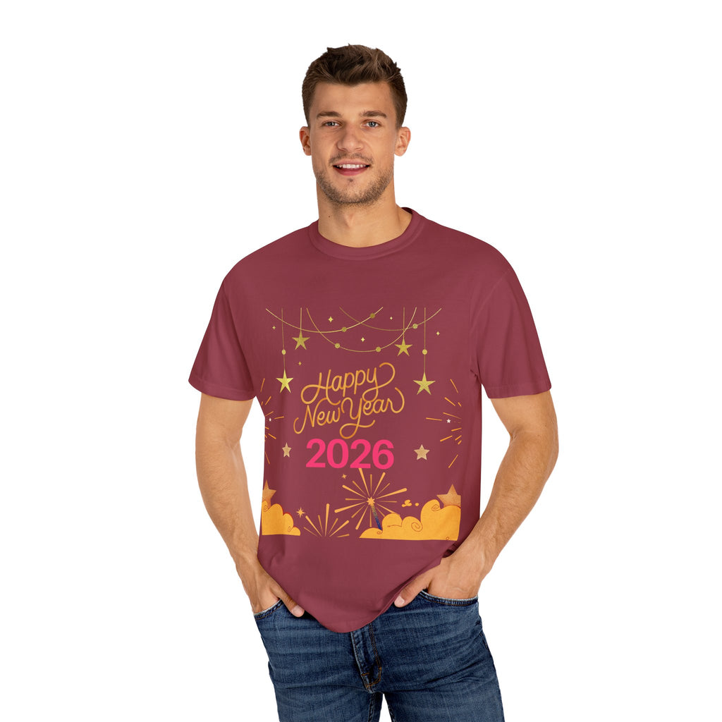 New Year Celebration T-Shirt | Unisex Garment-Dyed Tee with Happy New Year 2026 Design, Festive Apparel, Holiday Gift, Party Wear