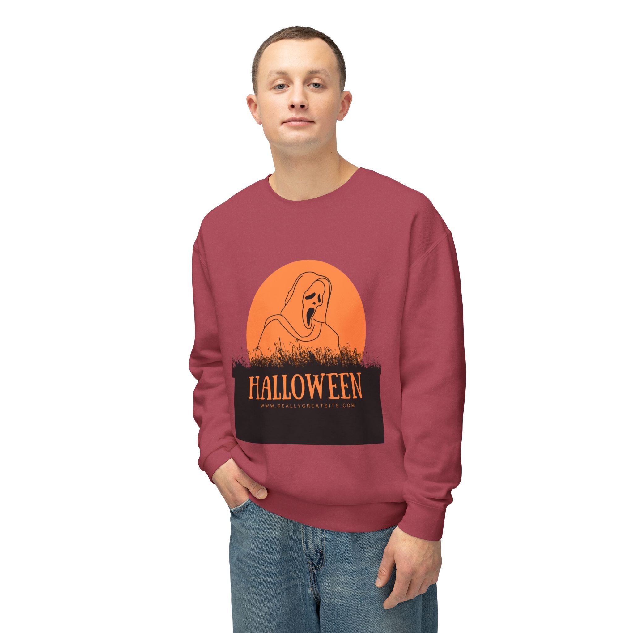 Halloween Ghost Unisex Lightweight Crewneck Sweatshirt, Fall Fashion, Cozy Gift, Halloween Party, Spooky Season Apparel