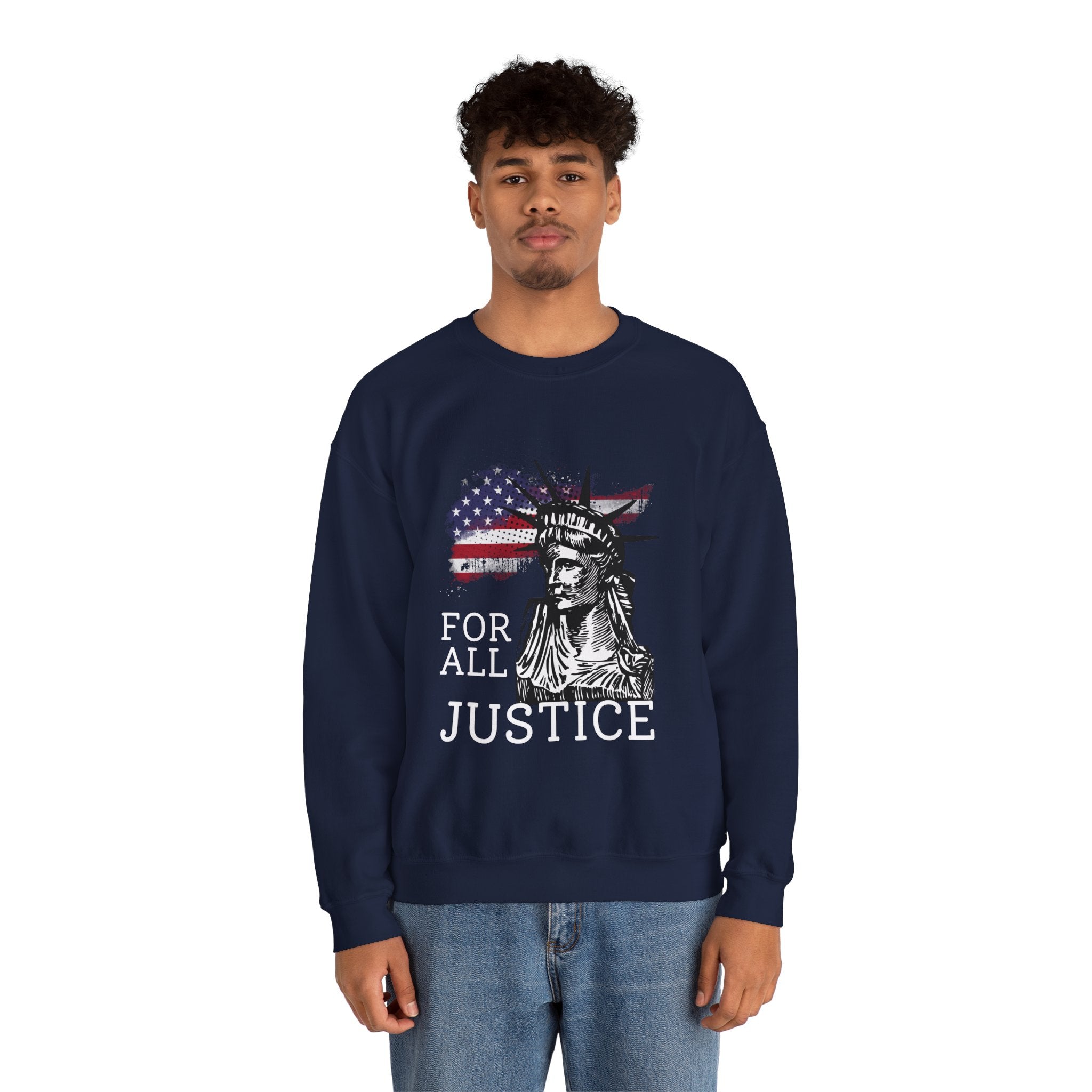 Justice Crewneck Sweatshirt - Unisex Heavy Blend, Patriotic Apparel, Comfortable Gift for Activists, USA Theme, Everyday Wear