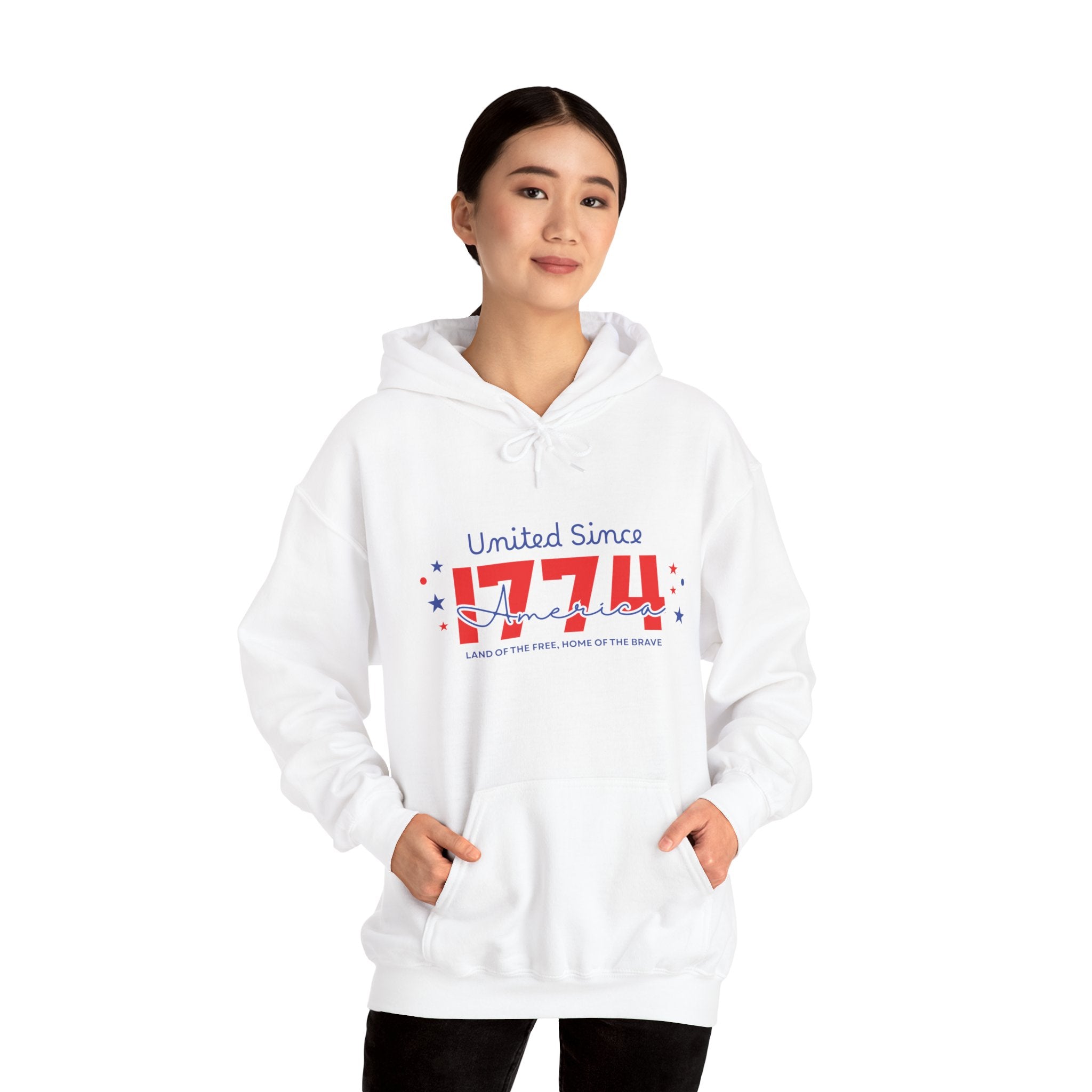 Patriotic Hooded Sweatshirt - United Since 1774, Unisex Pullover, 4th of July Gift, Cozy Fall Apparel, Red White Blue Hoodie