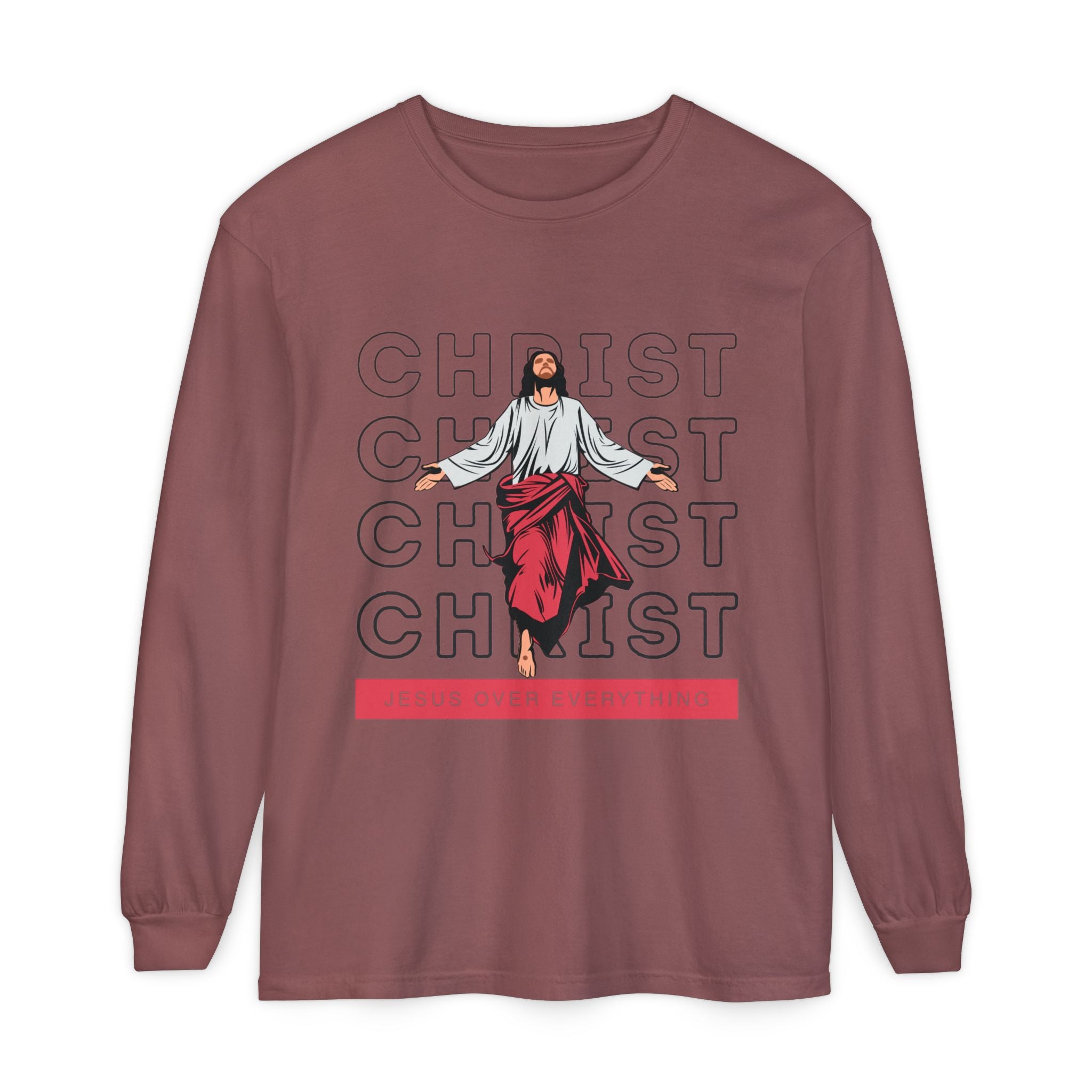 Unisex Long Sleeve T-Shirt - Jesus Over Everything, Christian Apparel, Faith-Based Gift, Spiritual Wear, Gospel Fashion