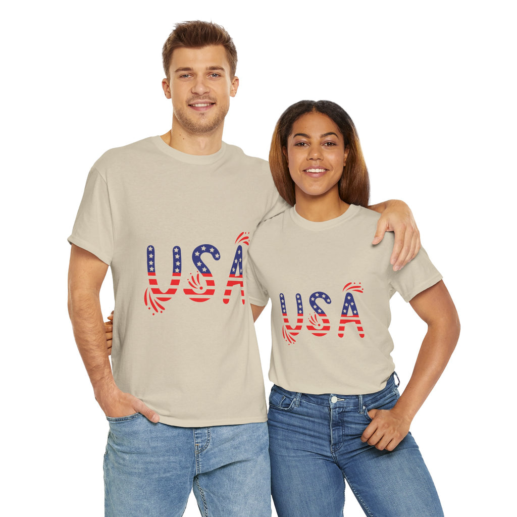 Patriotic USA Tee - Unisex Heavy Cotton T-Shirt for Independence Day, Barbecues, Festivals, Casual Wear, Gift