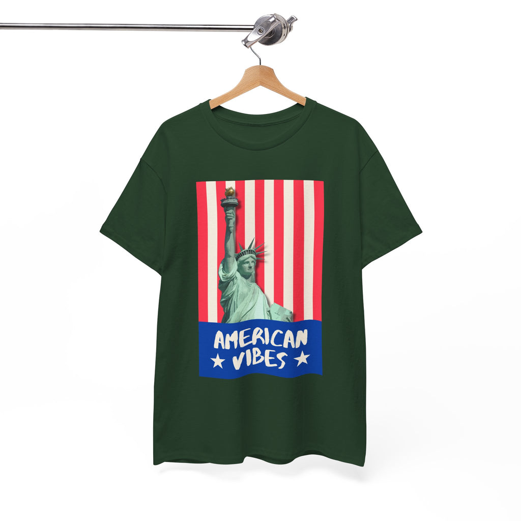 American Vibes Unisex Heavy Cotton Tee, Patriotic Shirt, Gift for Veterans, Independence Day Apparel, Summer Casual Wear
