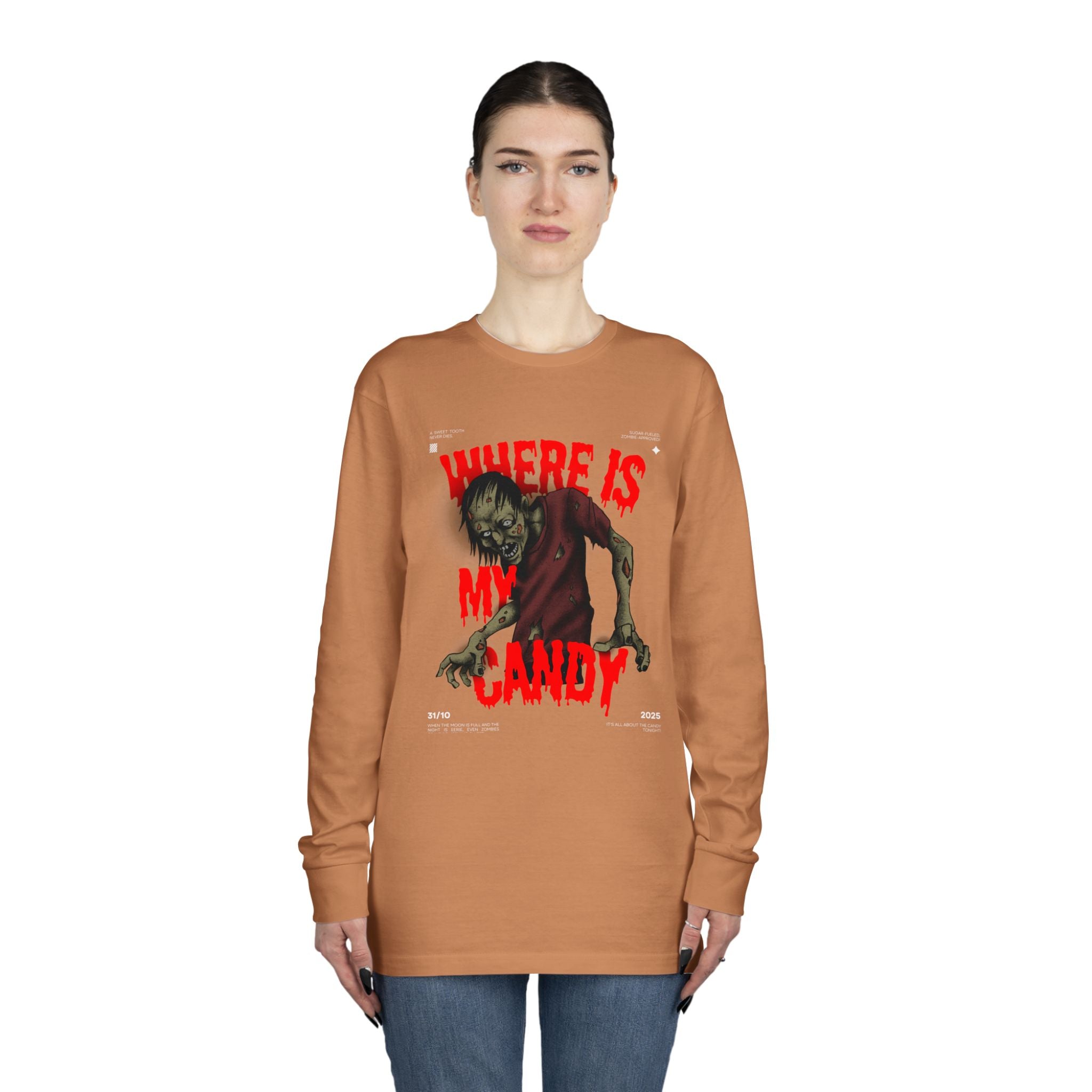 Zombie-Themed Long Sleeve Tee - Perfect for Halloween, Gifts, Horror Fans, Costume Parties, Spooky Season