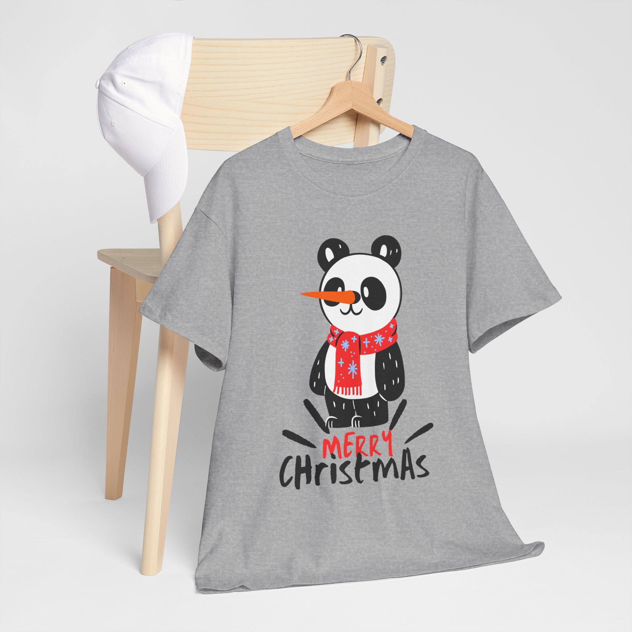 Cute Merry Christmas Panda Tee for Holiday Cheer, Unisex Cotton T-Shirt, Fun Gift for Him & Her, Christmas Apparel, Winter Gathering