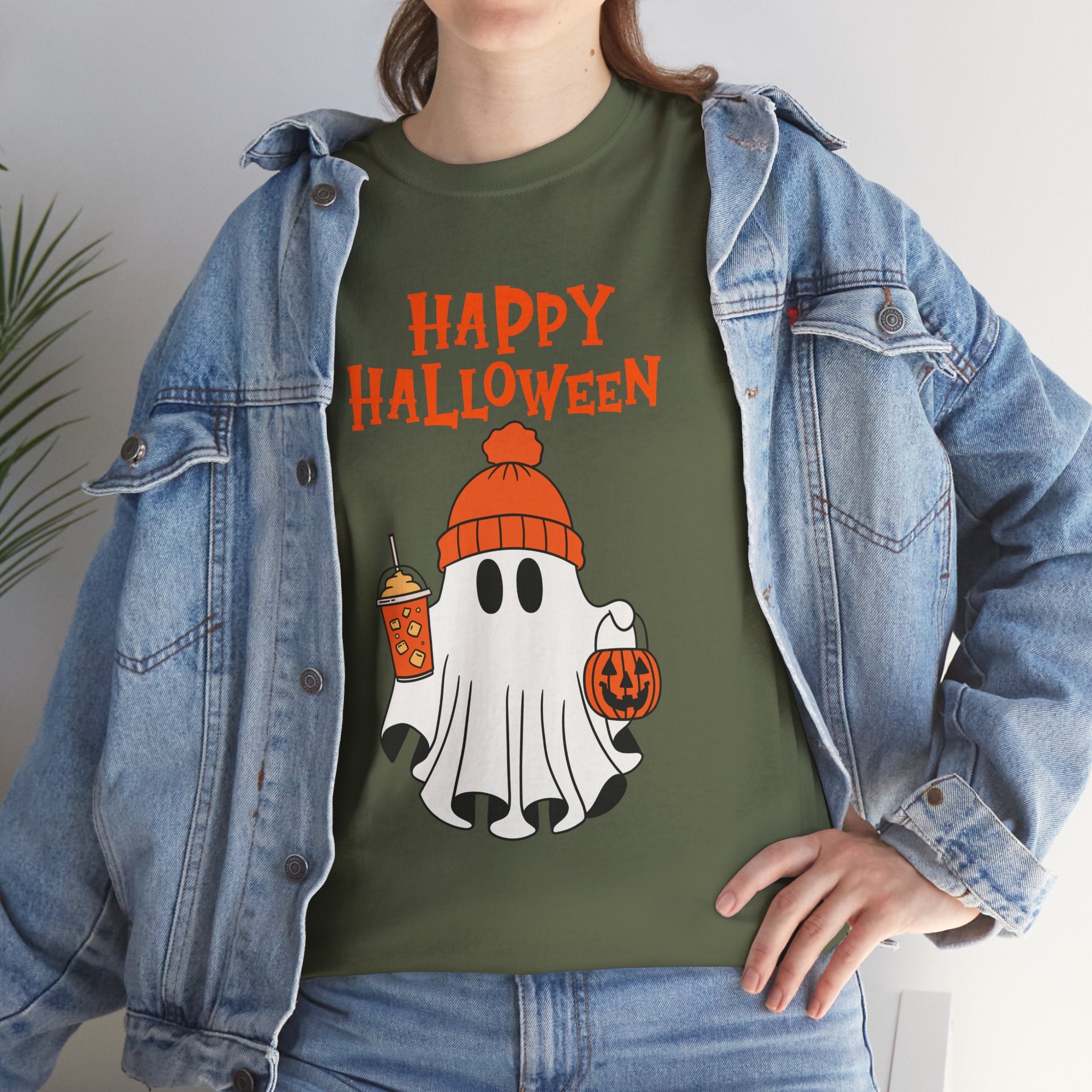 Happy Halloween Ghost Tee, Unisex Cotton T-Shirt, Halloween Apparel, Fall Fashion, Cute Halloween Gift, Ghost Tee