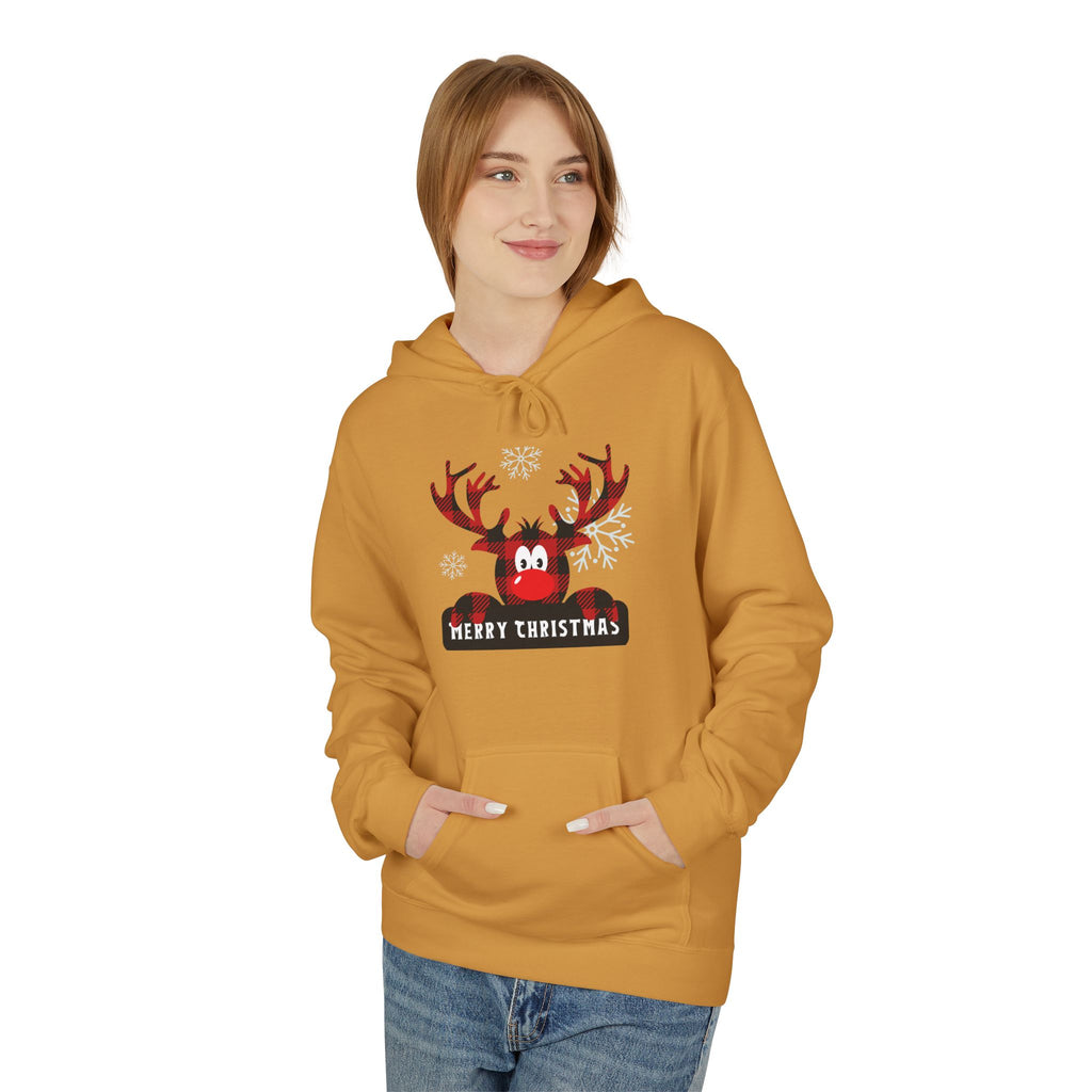 Christmas Reindeer Fleece Hoodie - Unisex, Cozy Winter Wear, Holiday Gift, Festive Apparel, Merry Christmas Hoodie