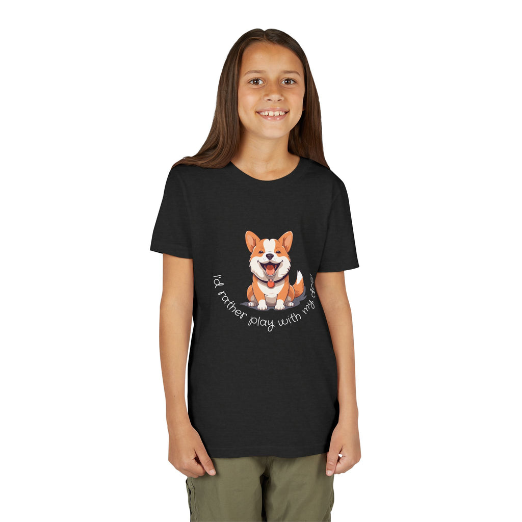Youth Dog Lover Tee, Kids Corgi Shirt, Playful Dog T-Shirt, Pet Lover Gift, Children's Animal Apparel
