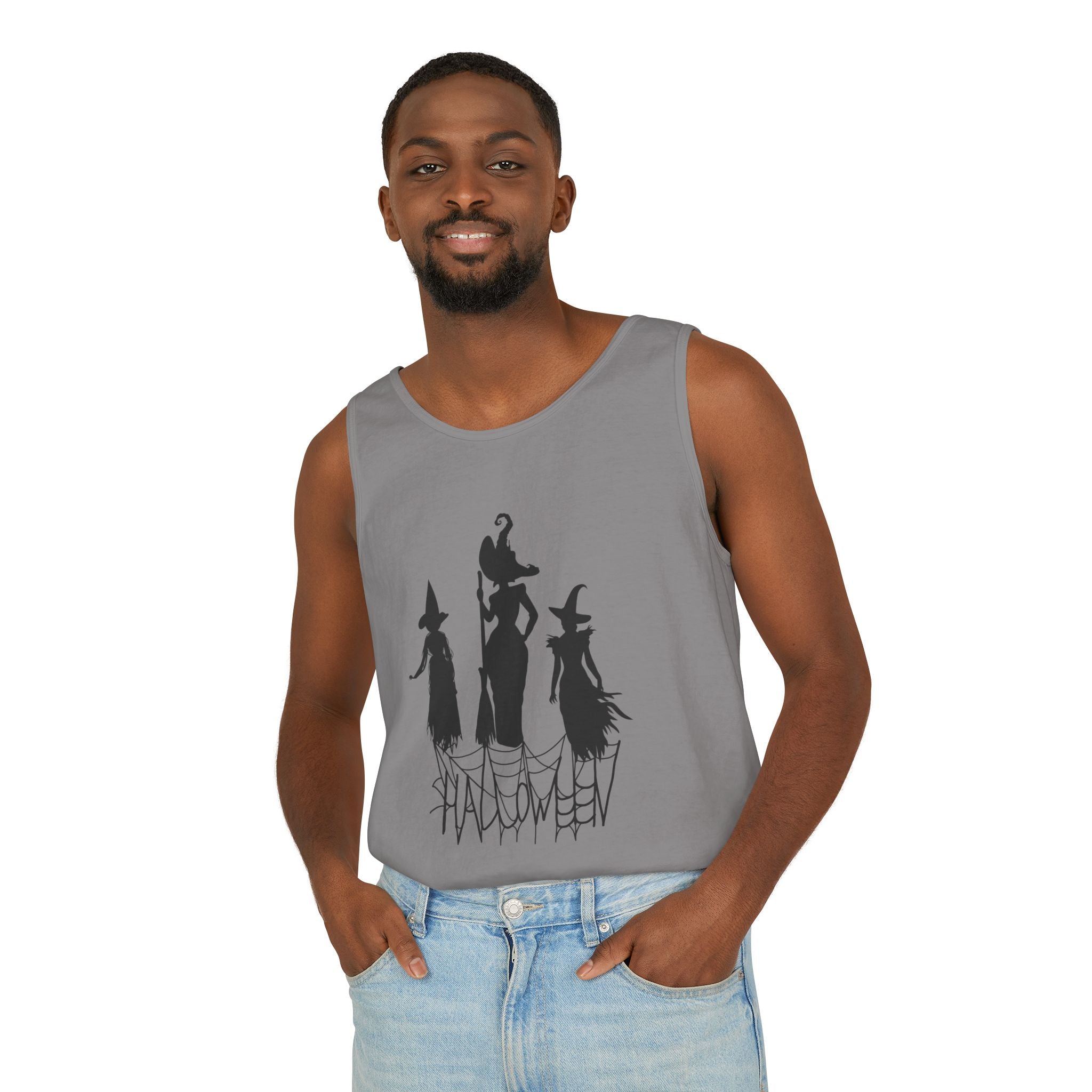Halloween Witches Tank Top, Spooky Summer Shirt, Unisex Beach Wear, Fall Festival Apparel, Halloween Party Top