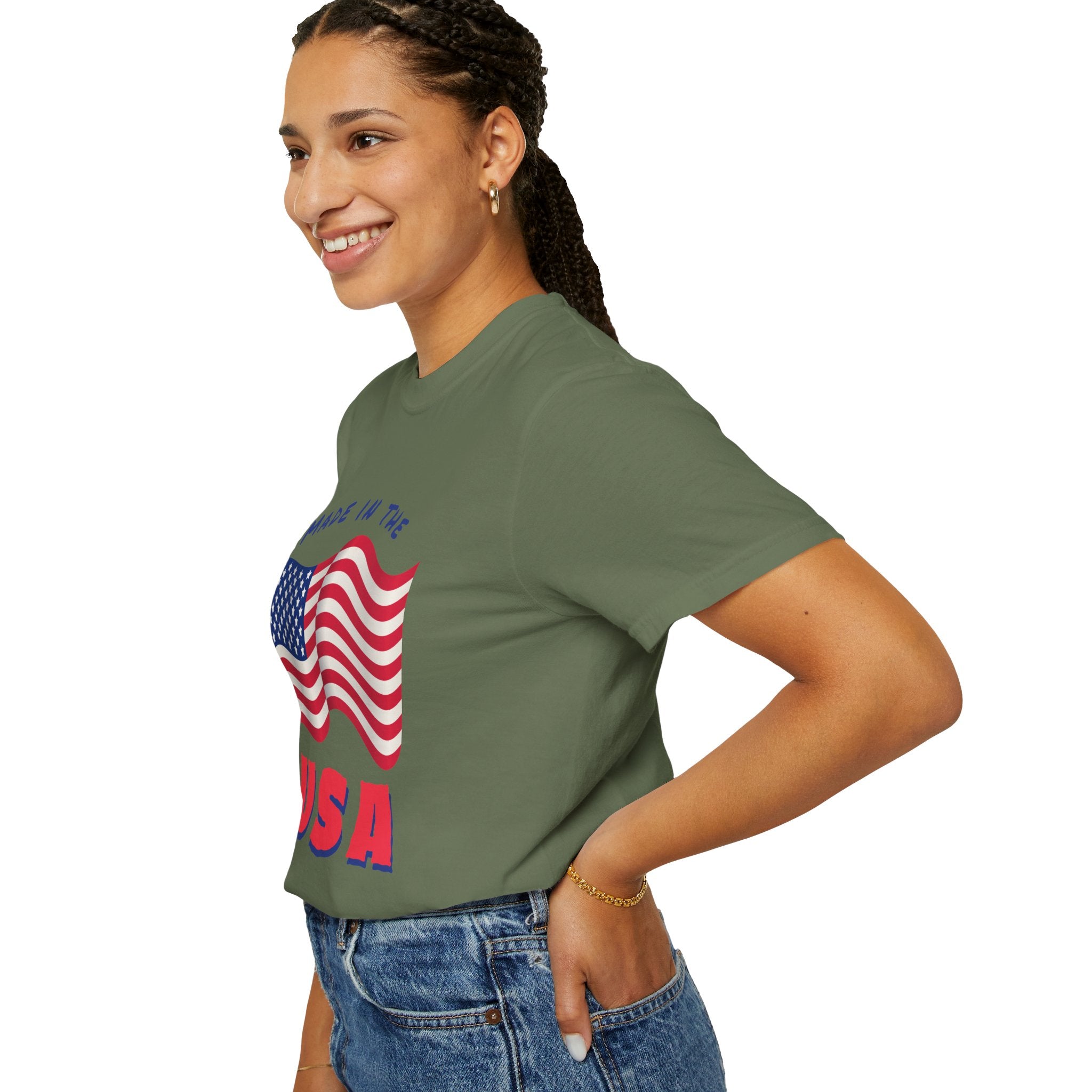Patriotic T-Shirt for Celebrations, Made in the USA Tee, Unisex Garment-Dyed Shirt, July 4th Apparel, Red White Blue Tee