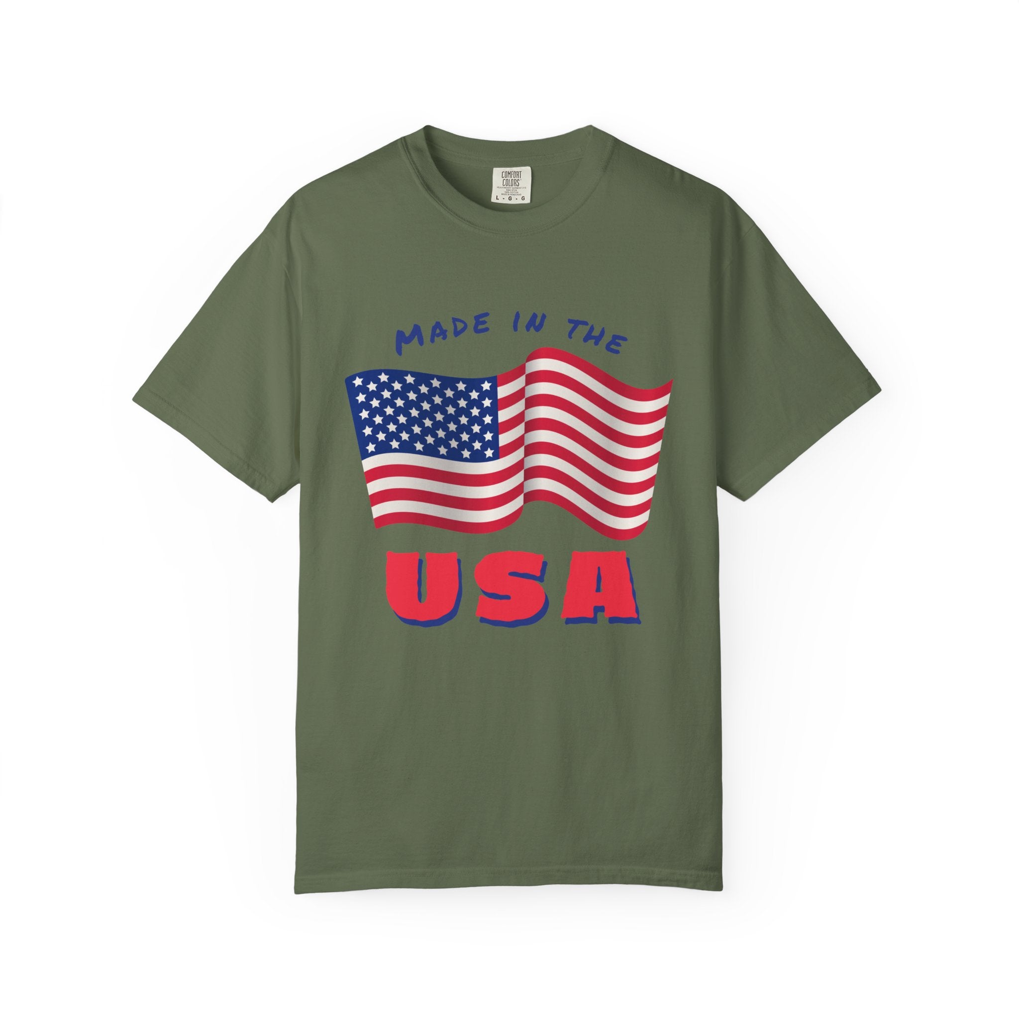 Patriotic T-Shirt for Celebrations, Made in the USA Tee, Unisex Garment-Dyed Shirt, July 4th Apparel, Red White Blue Tee