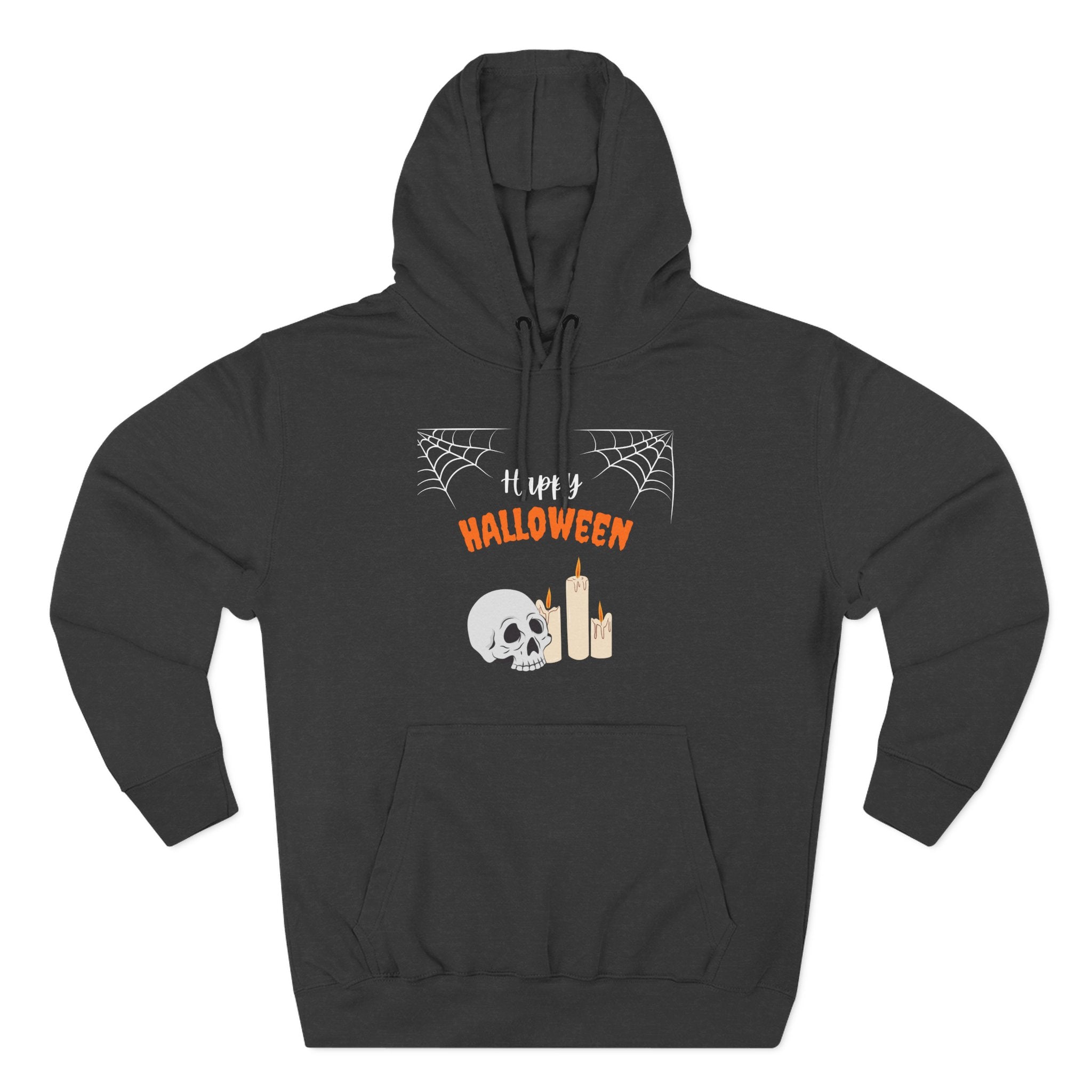 Halloween Three-Panel Fleece Hoodie | Cozy Fall Apparel, Spooky Season Gift, Casual Sweatshirt, Pumpkin Design, Halloween Costume