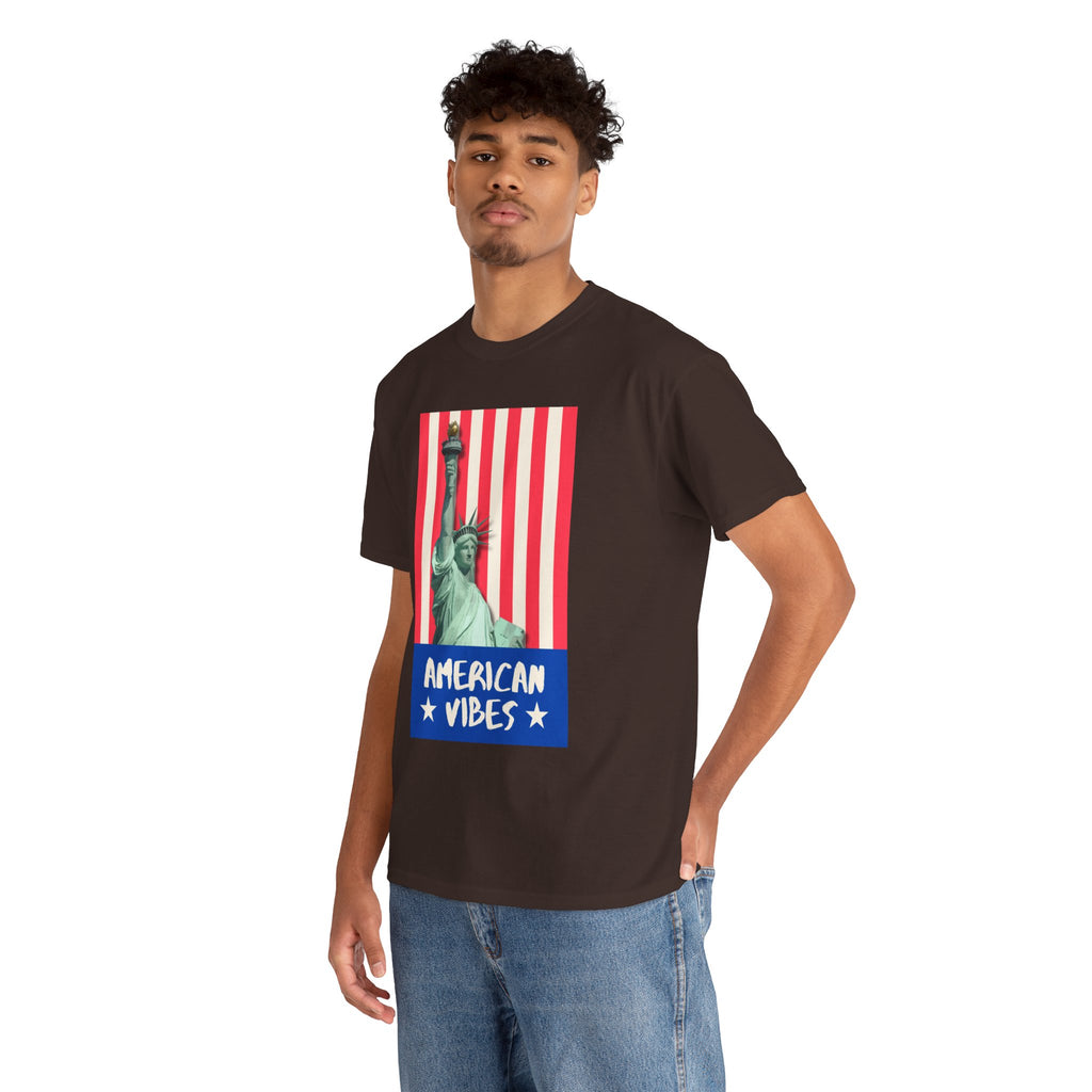 American Vibes Unisex Heavy Cotton Tee, Patriotic Shirt, Gift for Veterans, Independence Day Apparel, Summer Casual Wear