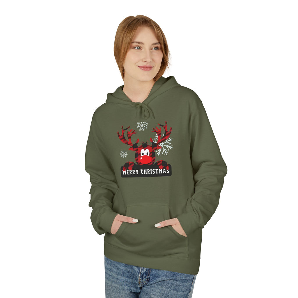 Christmas Reindeer Fleece Hoodie - Unisex, Cozy Winter Wear, Holiday Gift, Festive Apparel, Merry Christmas Hoodie