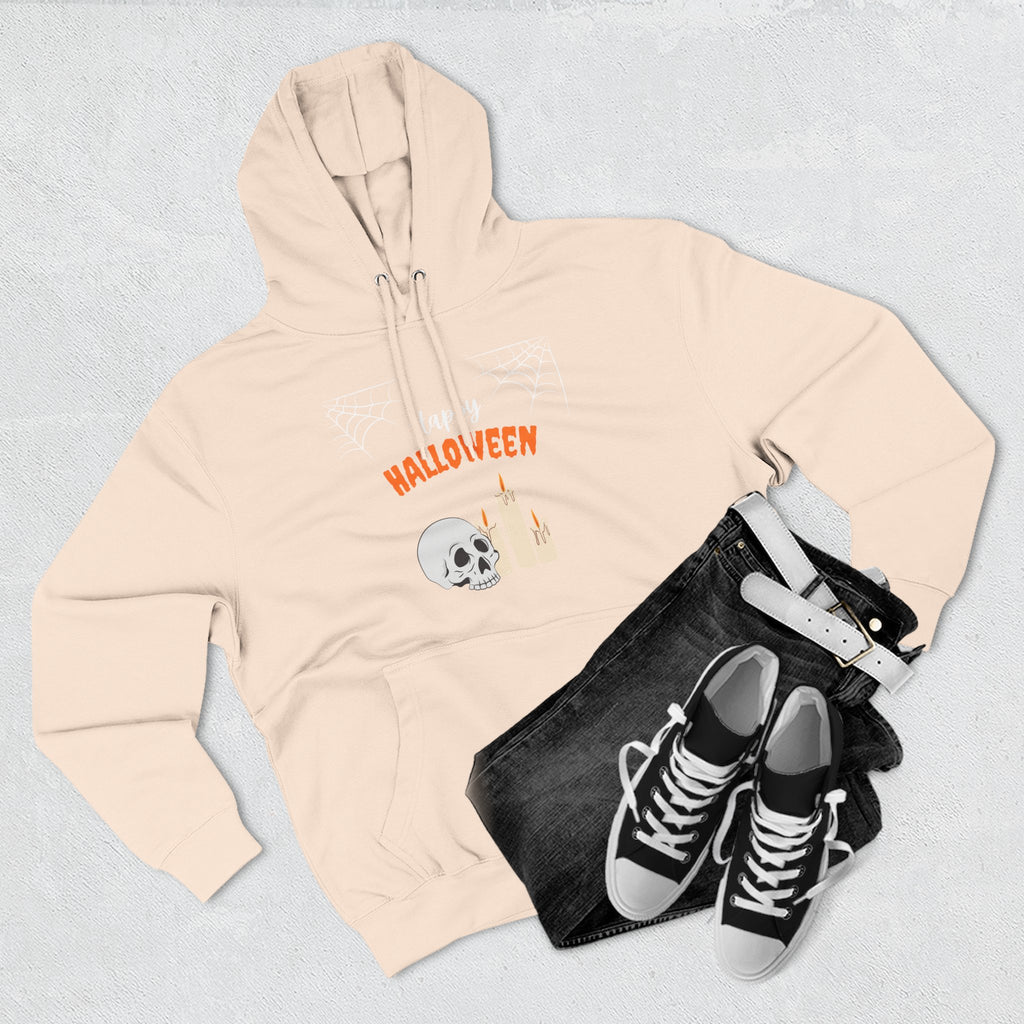 Halloween Three-Panel Fleece Hoodie | Cozy Fall Apparel, Spooky Season Gift, Casual Sweatshirt, Pumpkin Design, Halloween Costume