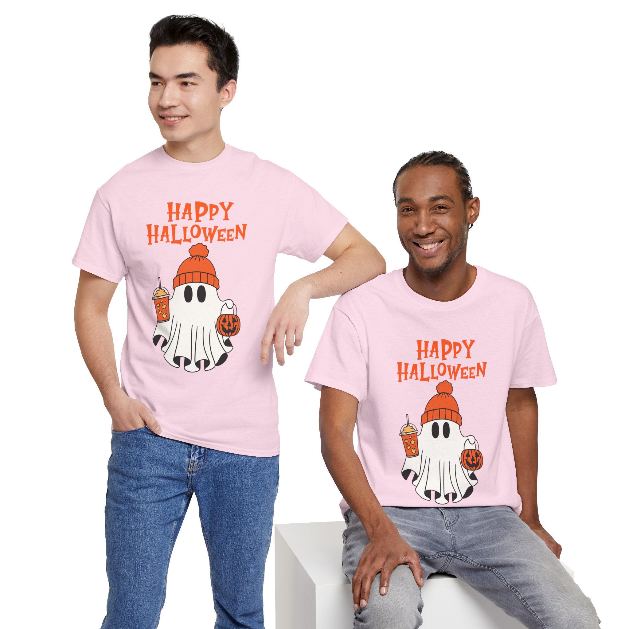 Happy Halloween Ghost Tee, Unisex Cotton T-Shirt, Halloween Apparel, Fall Fashion, Cute Halloween Gift, Ghost Tee