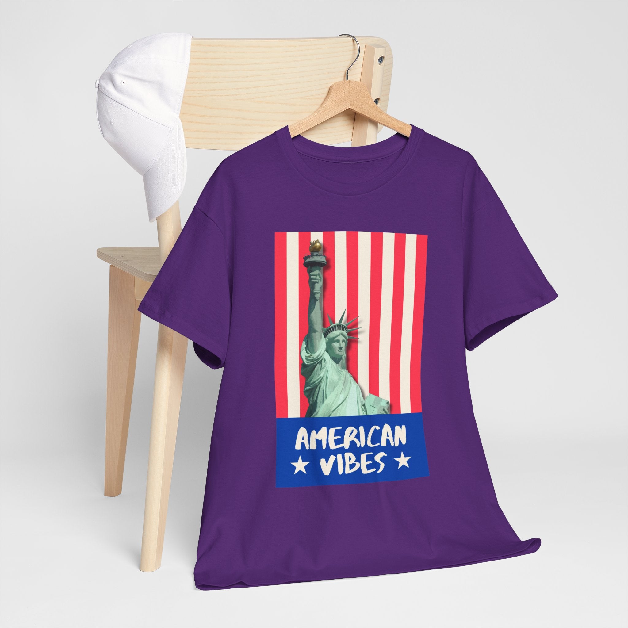 American Vibes Unisex Heavy Cotton Tee, Patriotic Shirt, Gift for Veterans, Independence Day Apparel, Summer Casual Wear