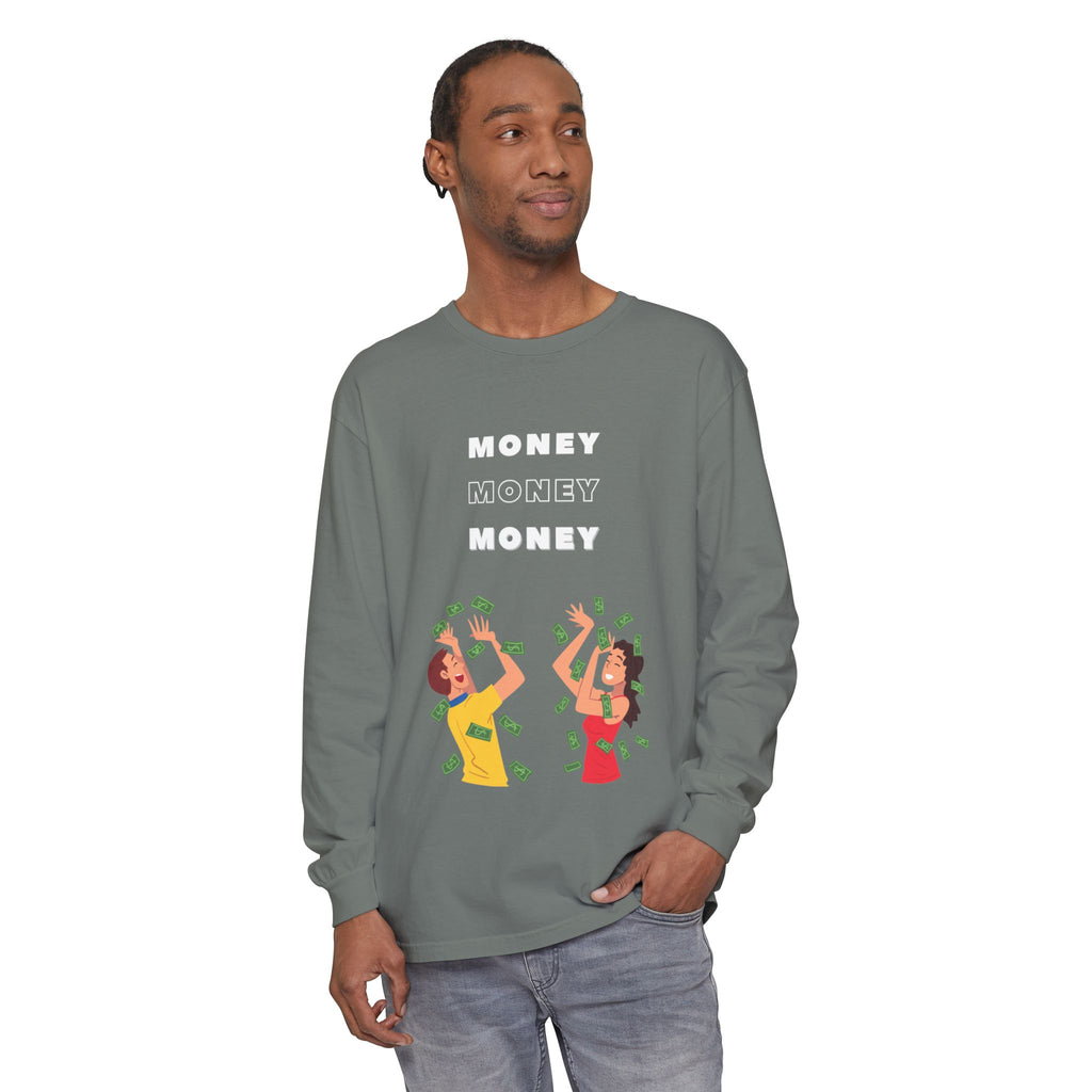 Money-Themed Long Sleeve T-Shirt, Funny Graphic Top, Gift for Finance Lovers, Casual Wear, Party Outfit, Unique Apparel