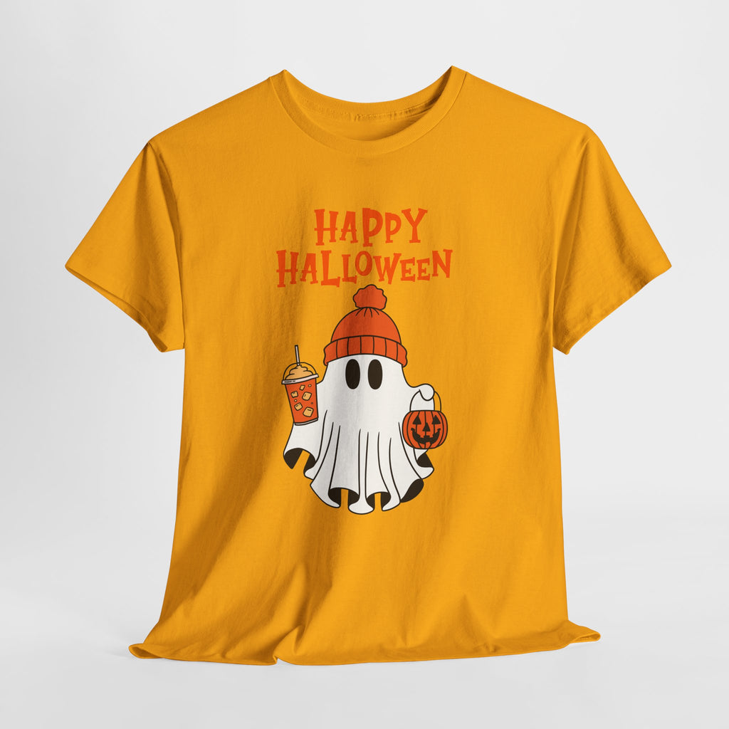 Happy Halloween Ghost Tee, Unisex Cotton T-Shirt, Halloween Apparel, Fall Fashion, Cute Halloween Gift, Ghost Tee