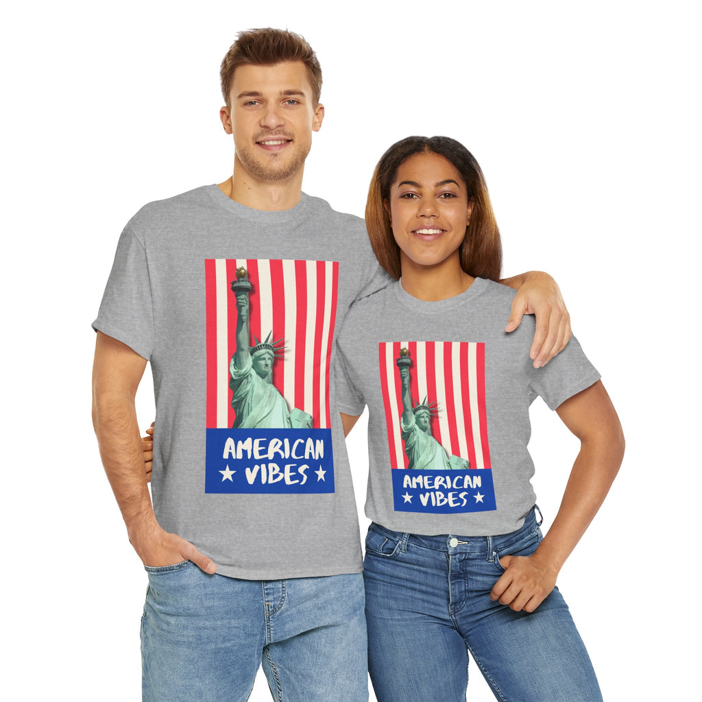 American Vibes Unisex Heavy Cotton Tee, Patriotic Shirt, Gift for Veterans, Independence Day Apparel, Summer Casual Wear