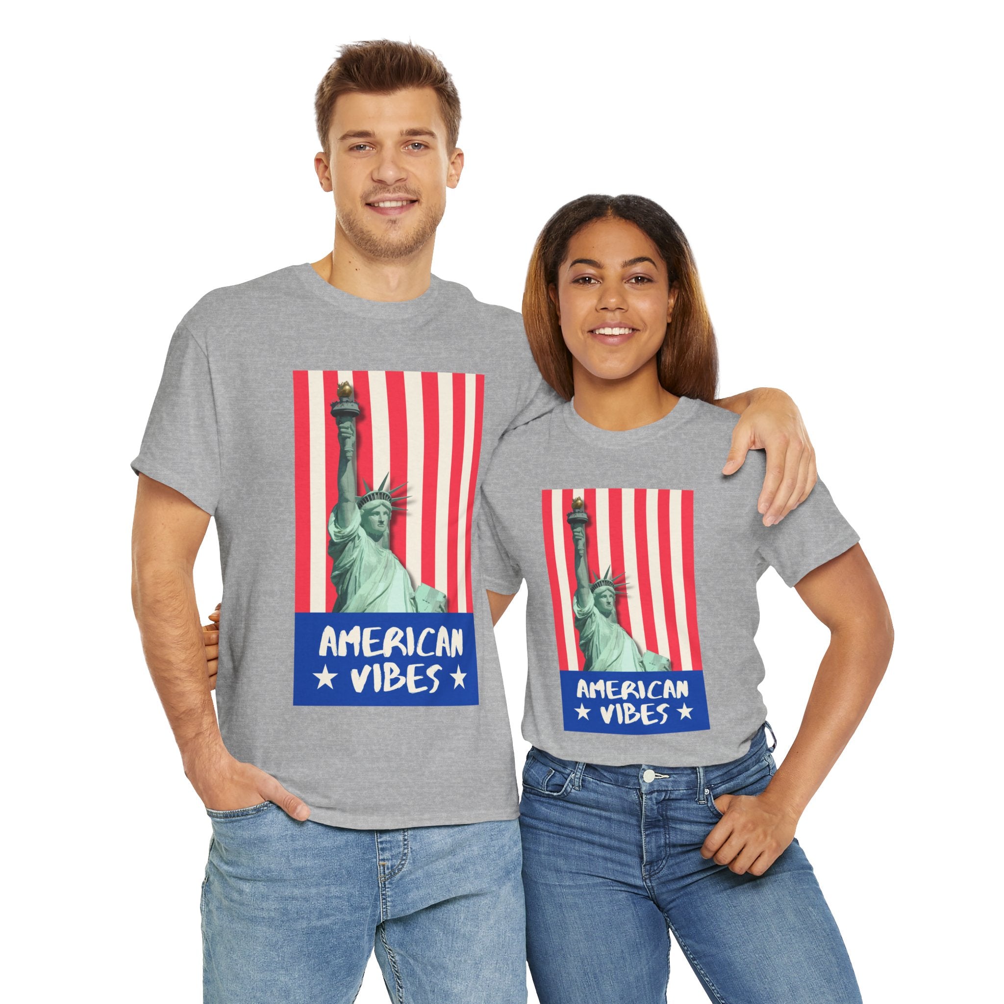 American Vibes Unisex Heavy Cotton Tee, Patriotic Shirt, Gift for Veterans, Independence Day Apparel, Summer Casual Wear