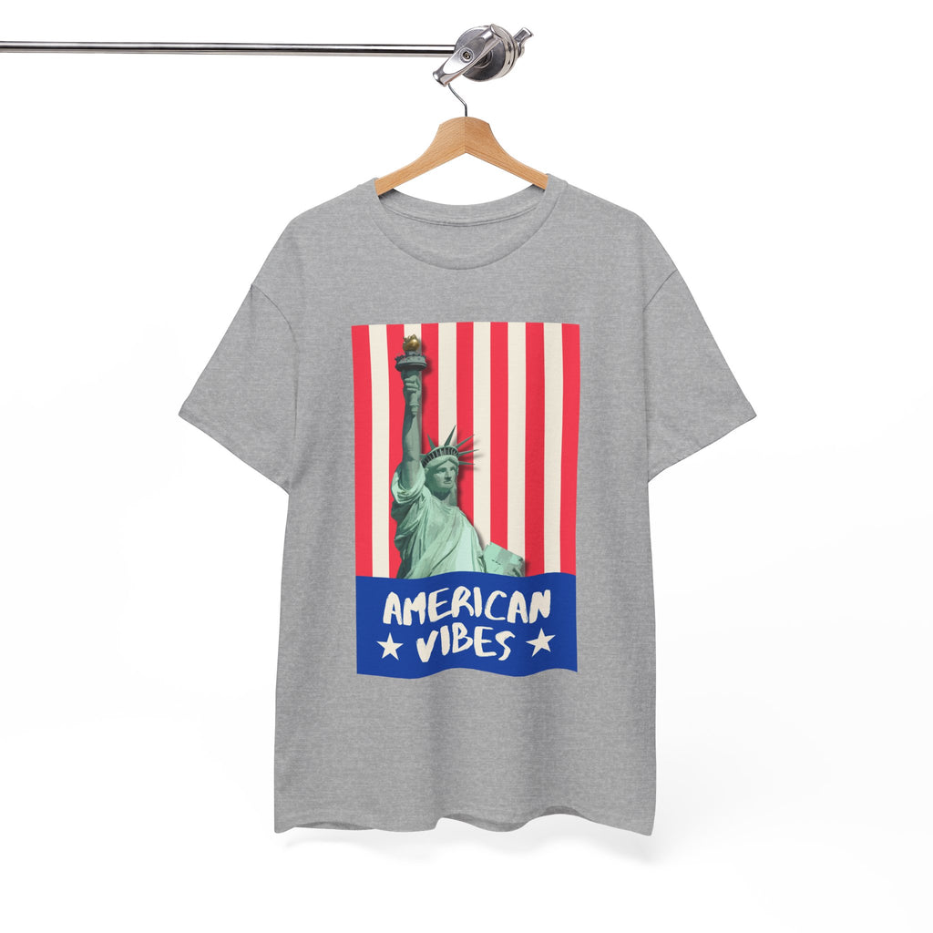 American Vibes Unisex Heavy Cotton Tee, Patriotic Shirt, Gift for Veterans, Independence Day Apparel, Summer Casual Wear