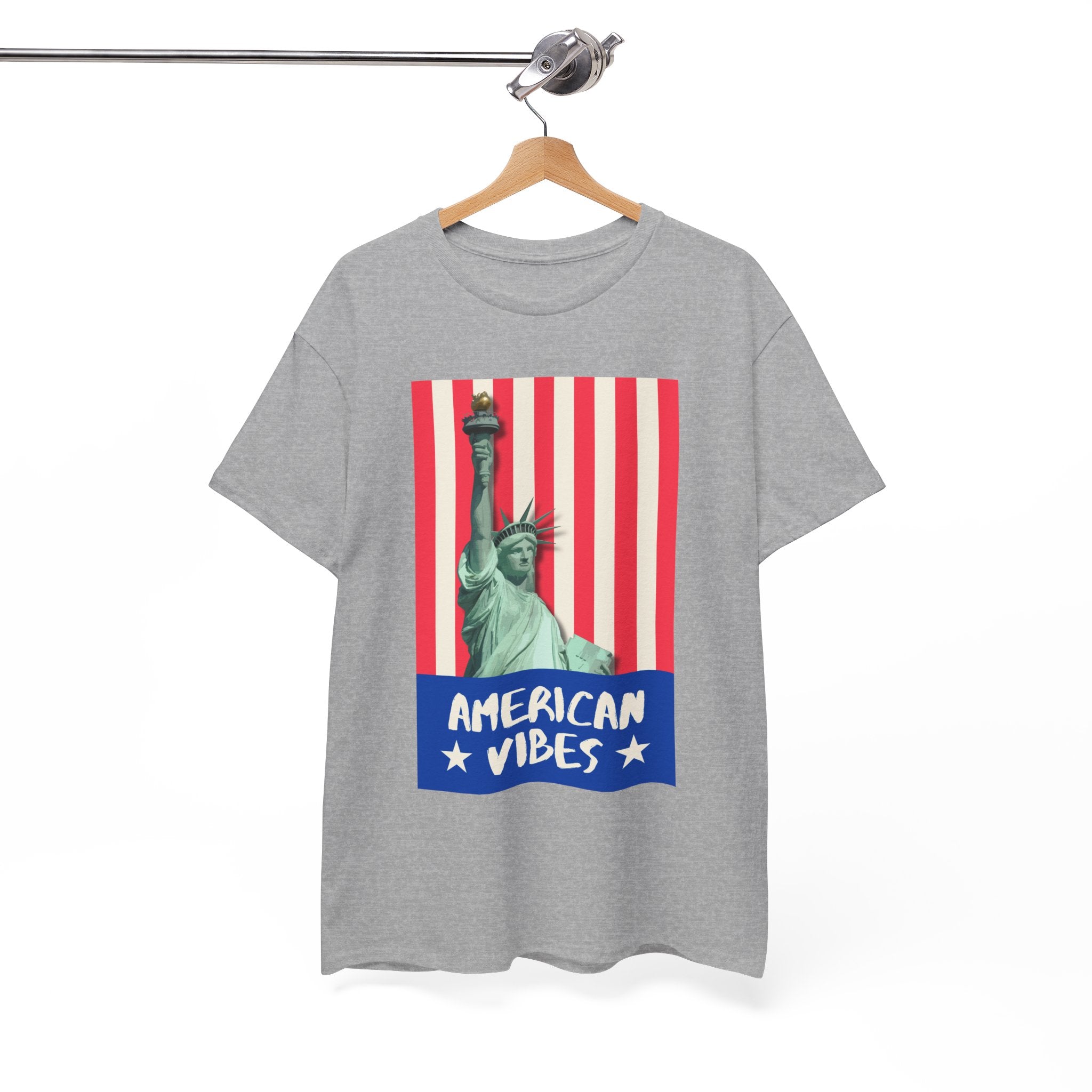 American Vibes Unisex Heavy Cotton Tee, Patriotic Shirt, Gift for Veterans, Independence Day Apparel, Summer Casual Wear