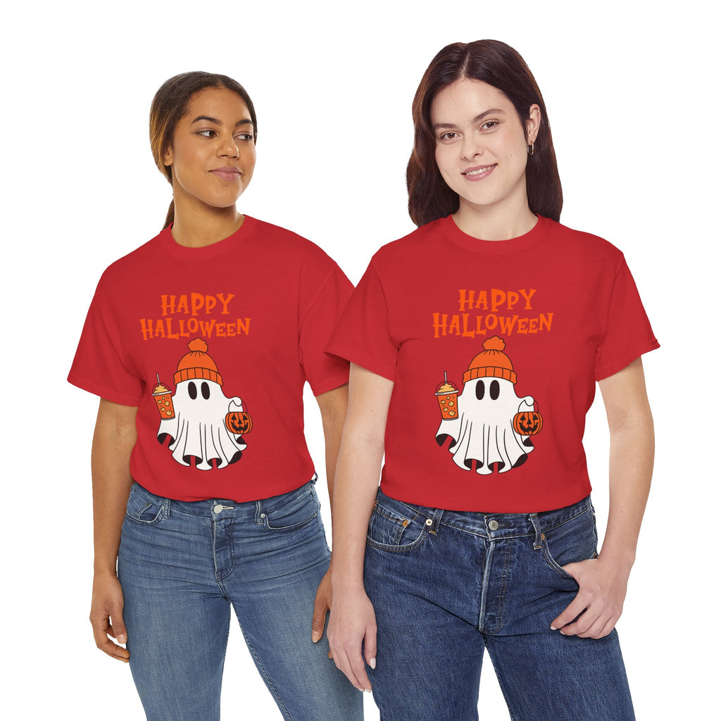 Happy Halloween Ghost Tee, Unisex Cotton T-Shirt, Halloween Apparel, Fall Fashion, Cute Halloween Gift, Ghost Tee
