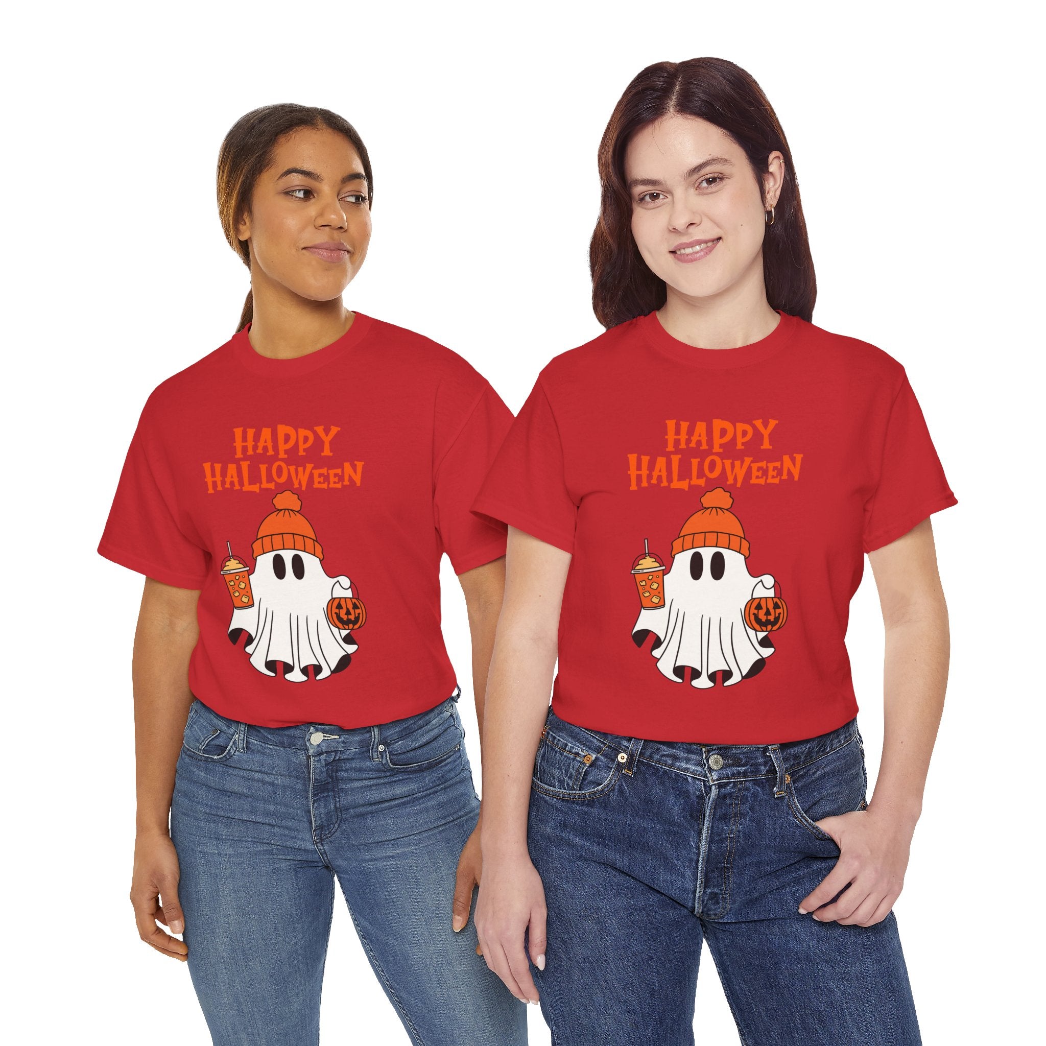 Happy Halloween Ghost Tee, Unisex Cotton T-Shirt, Halloween Apparel, Fall Fashion, Cute Halloween Gift, Ghost Tee