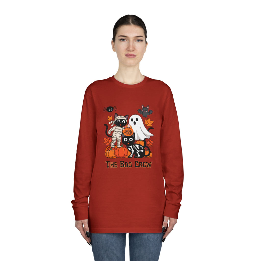 Halloween Long Sleeve Tee, Boo Crew Shirt, Cat Ghost Top, Fall Apparel, Spooky Season Clothing, Kids Halloween Outfit