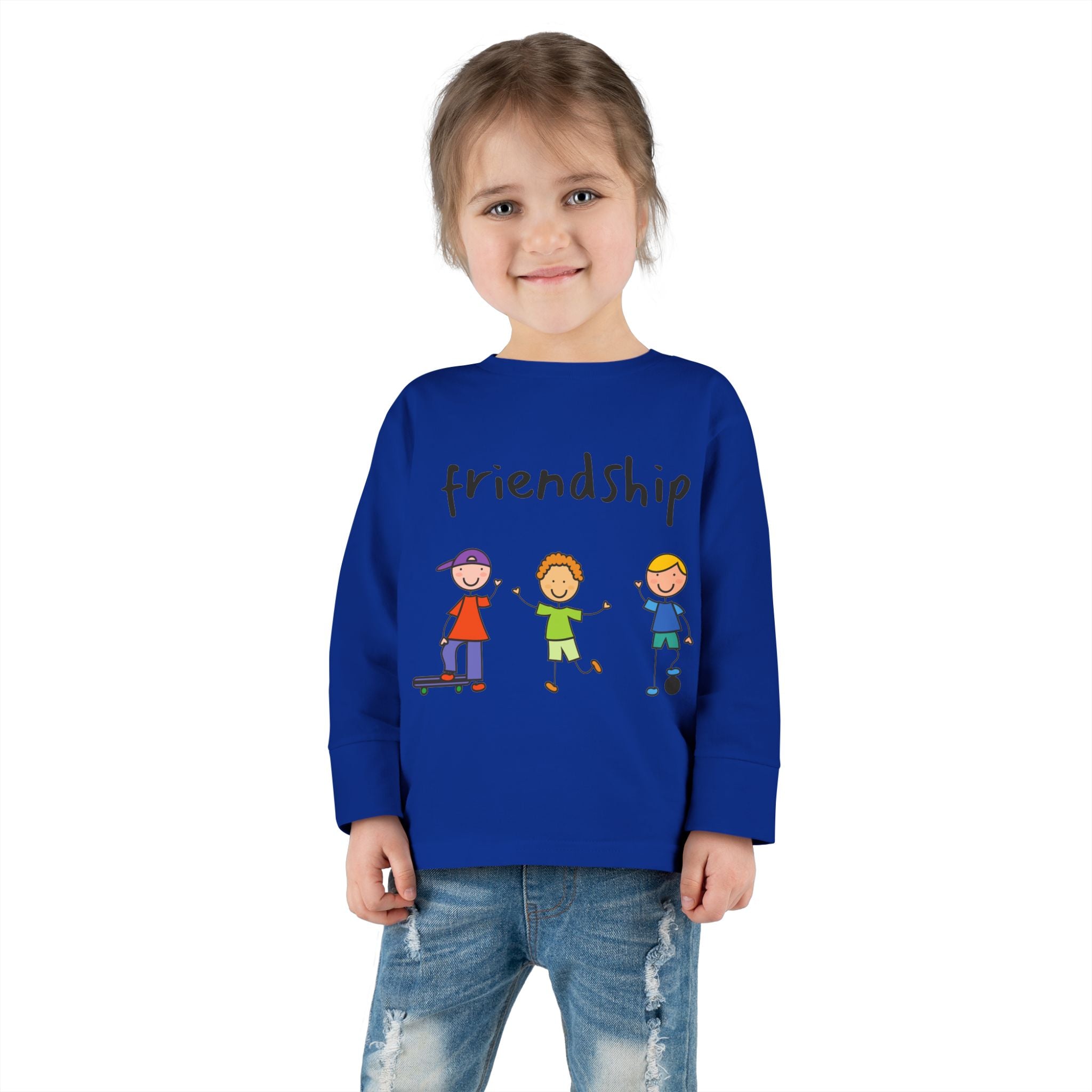Toddler Long Sleeve Tee - Cute Cartoon Friendship Shirt for Kids, Perfect Birthday Gift, Playtime Comfort, Toddler Apparel