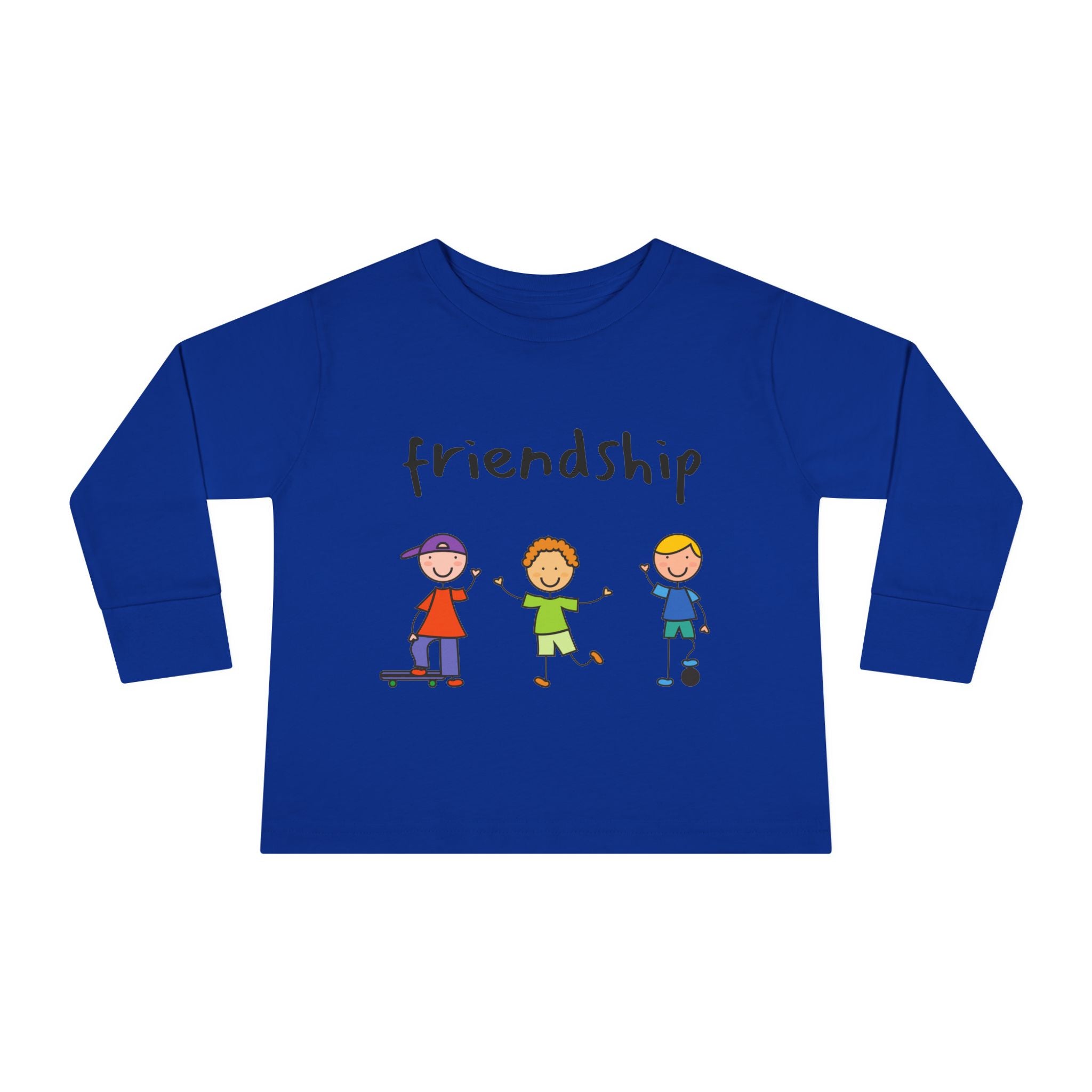 Toddler Long Sleeve Tee - Cute Cartoon Friendship Shirt for Kids, Perfect Birthday Gift, Playtime Comfort, Toddler Apparel