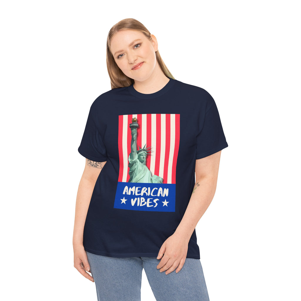 American Vibes Unisex Heavy Cotton Tee, Patriotic Shirt, Gift for Veterans, Independence Day Apparel, Summer Casual Wear