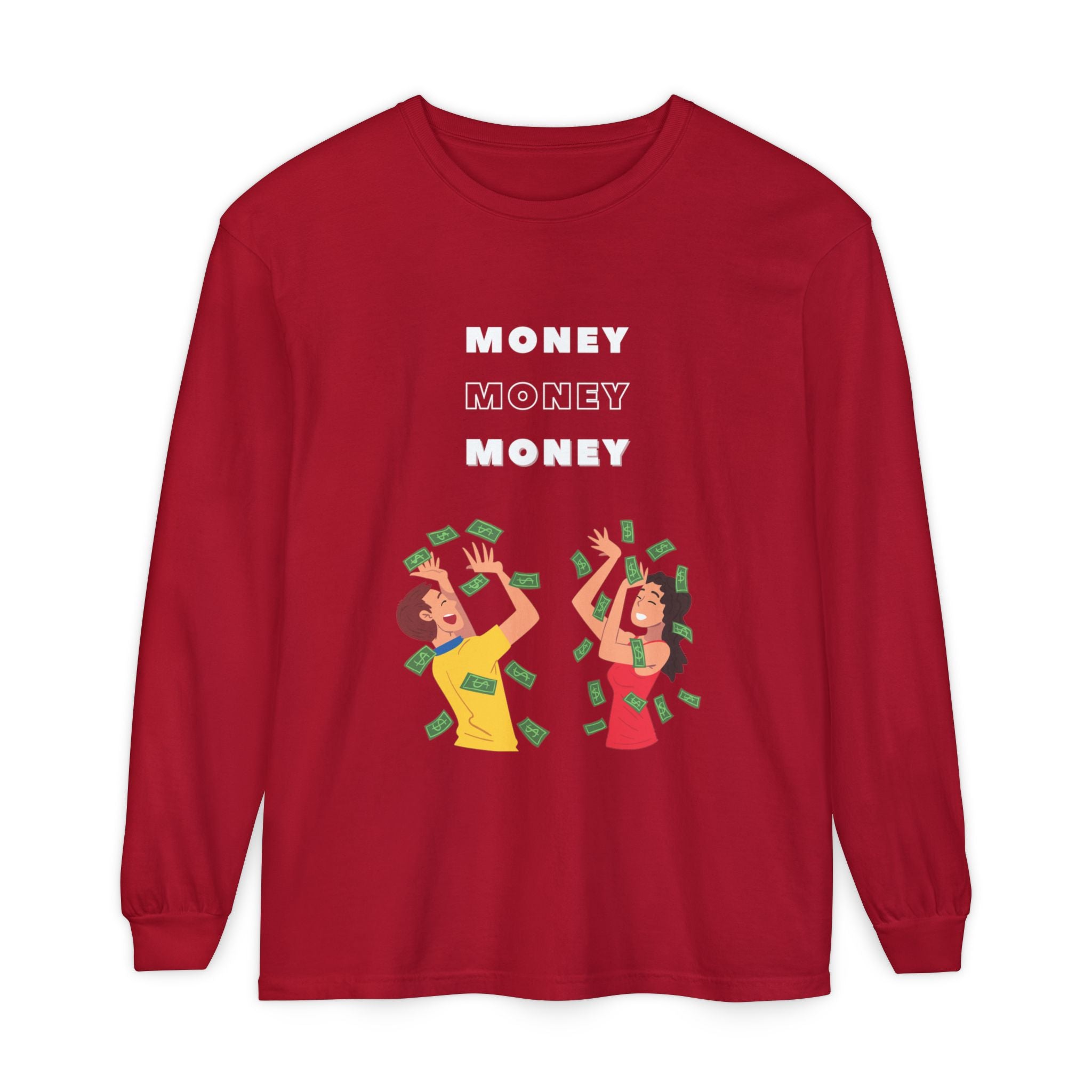 Money-Themed Long Sleeve T-Shirt, Funny Graphic Top, Gift for Finance Lovers, Casual Wear, Party Outfit, Unique Apparel